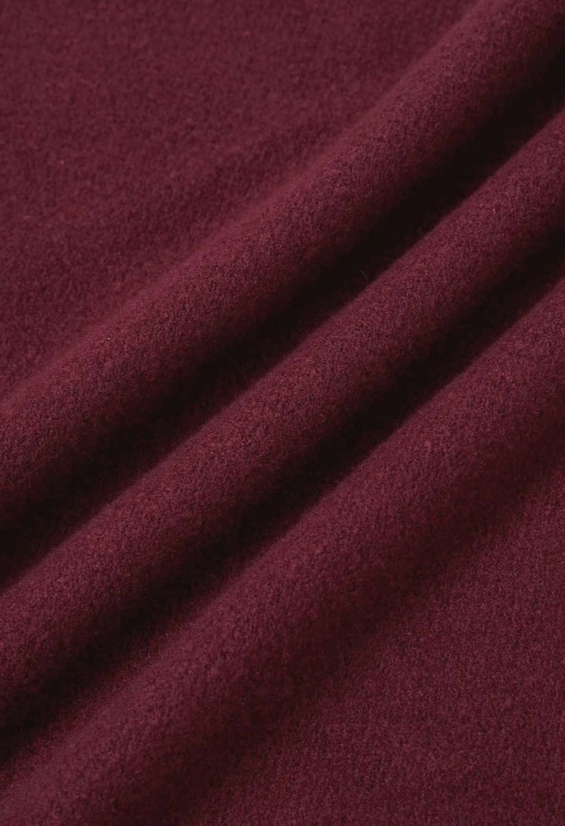 Whisper Soft Pocket Fringed Hem Poncho in Burgundy