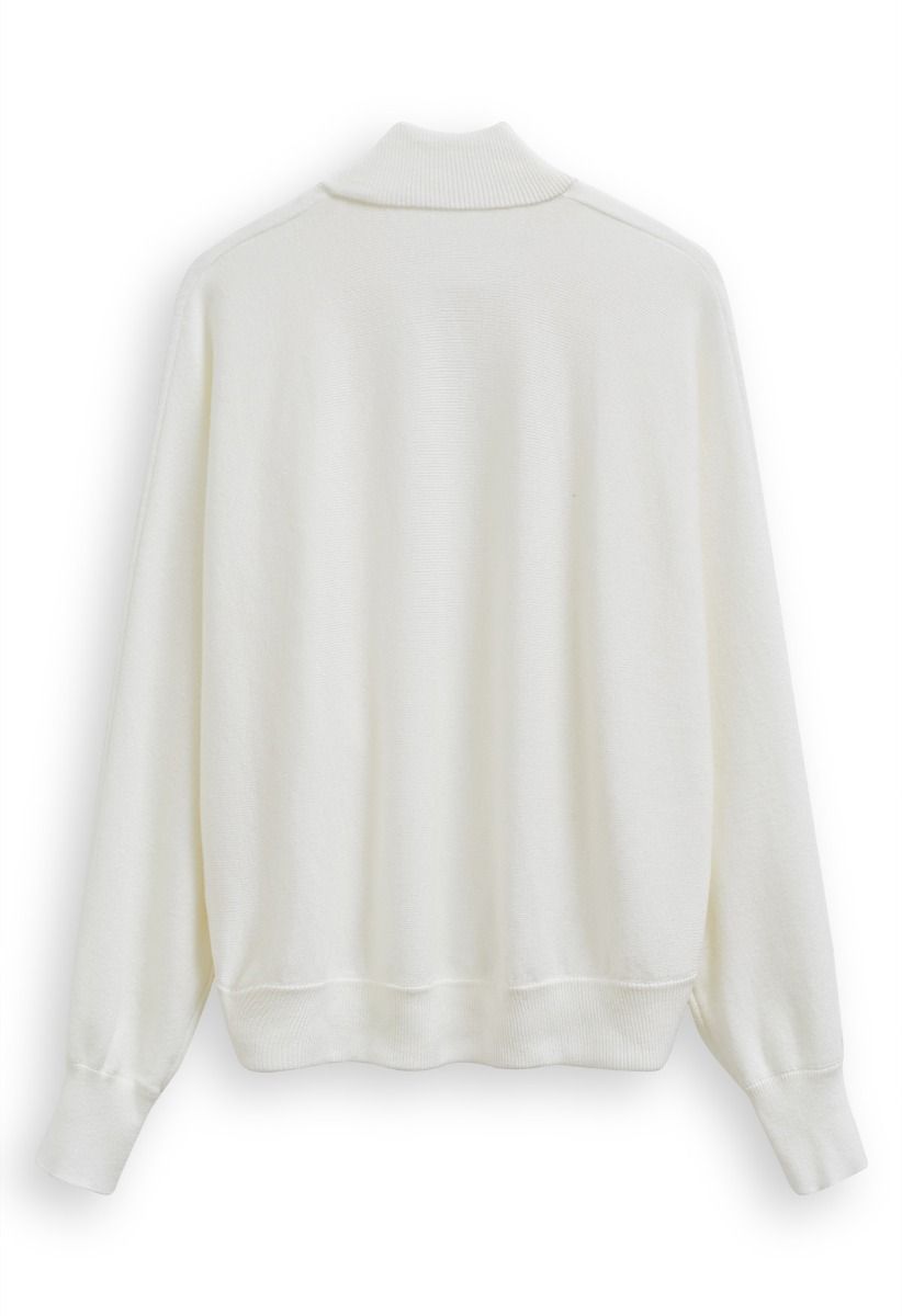 Minimalist Open-Front Ribbed Edge Knit Cardigan in White