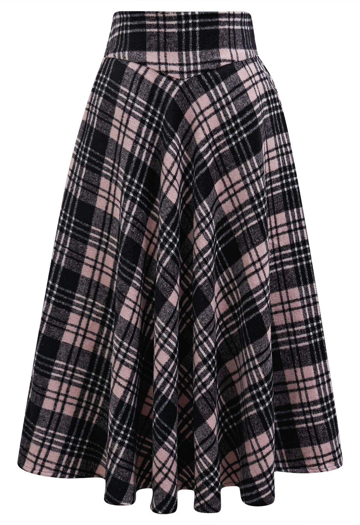 Sophisticated Plaid A-Line Midi Skirt in Pink