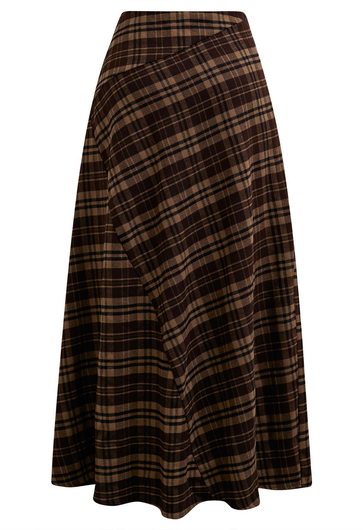 Plaid Lovely Irregular Fake Flap Maxi Skirt in Brown