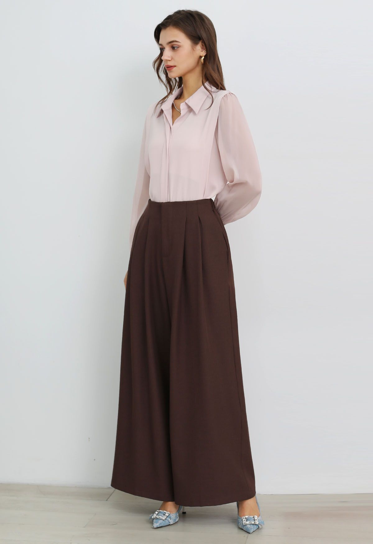 Allure in Motion Elastic Waist Pleats Palazzo Pants in Burgundy