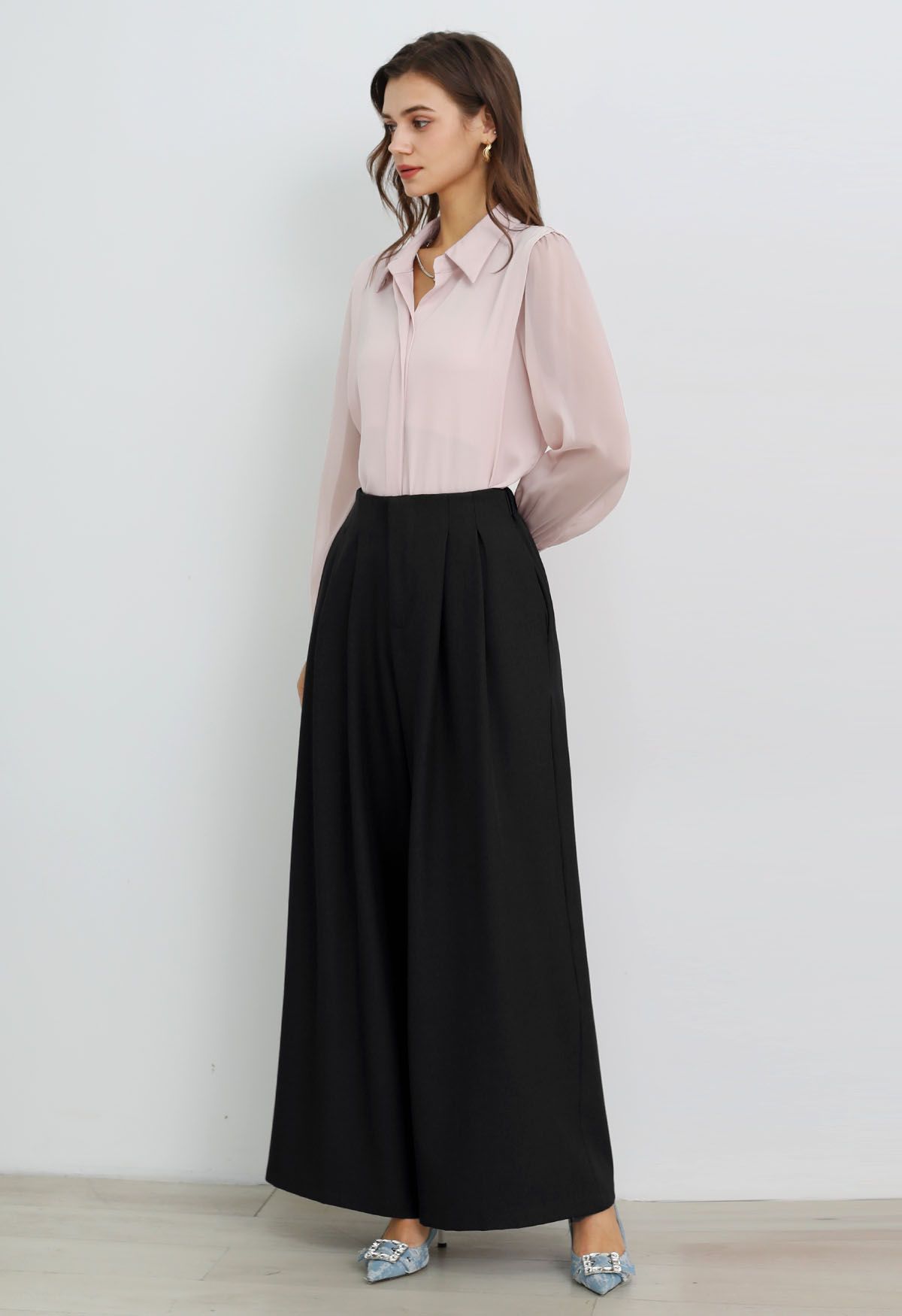 Allure in Motion Elastic Waist Pleats Palazzo Pants in Black