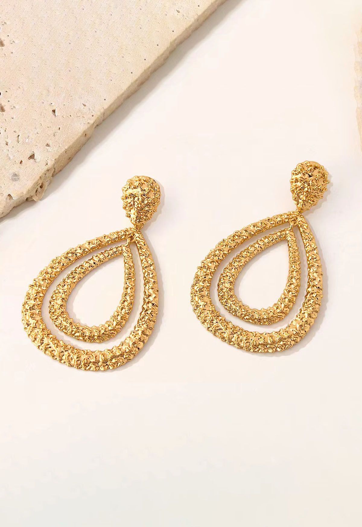 Double-Layered Teardrop Earrings in Gold