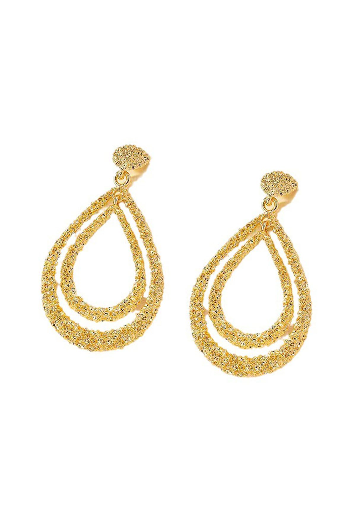 Double-Layered Teardrop Earrings in Gold