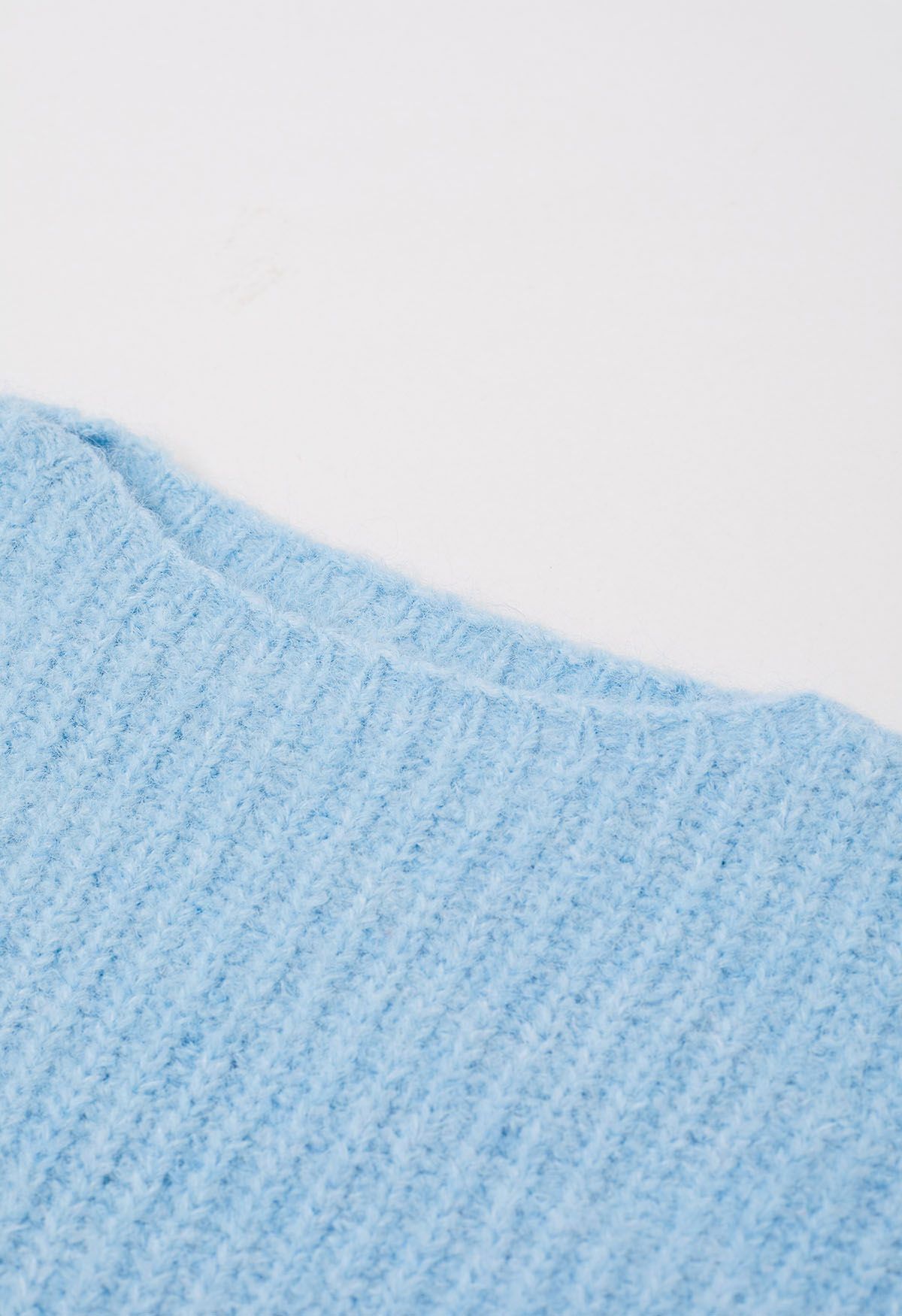 Solid Color Rib Knit Sweater in Light Blue