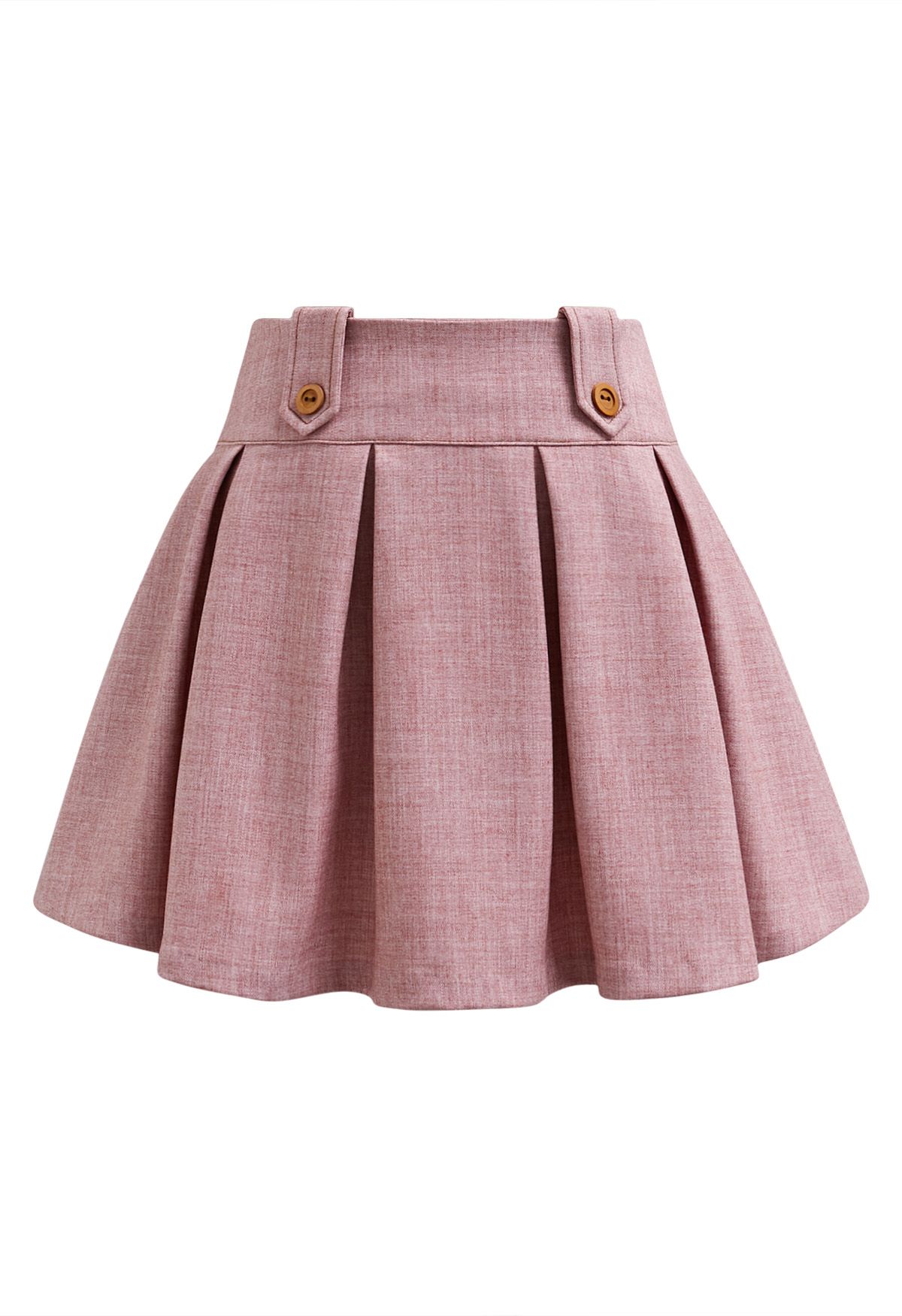 Decorative Button Pleated Mini Skirt in Pink