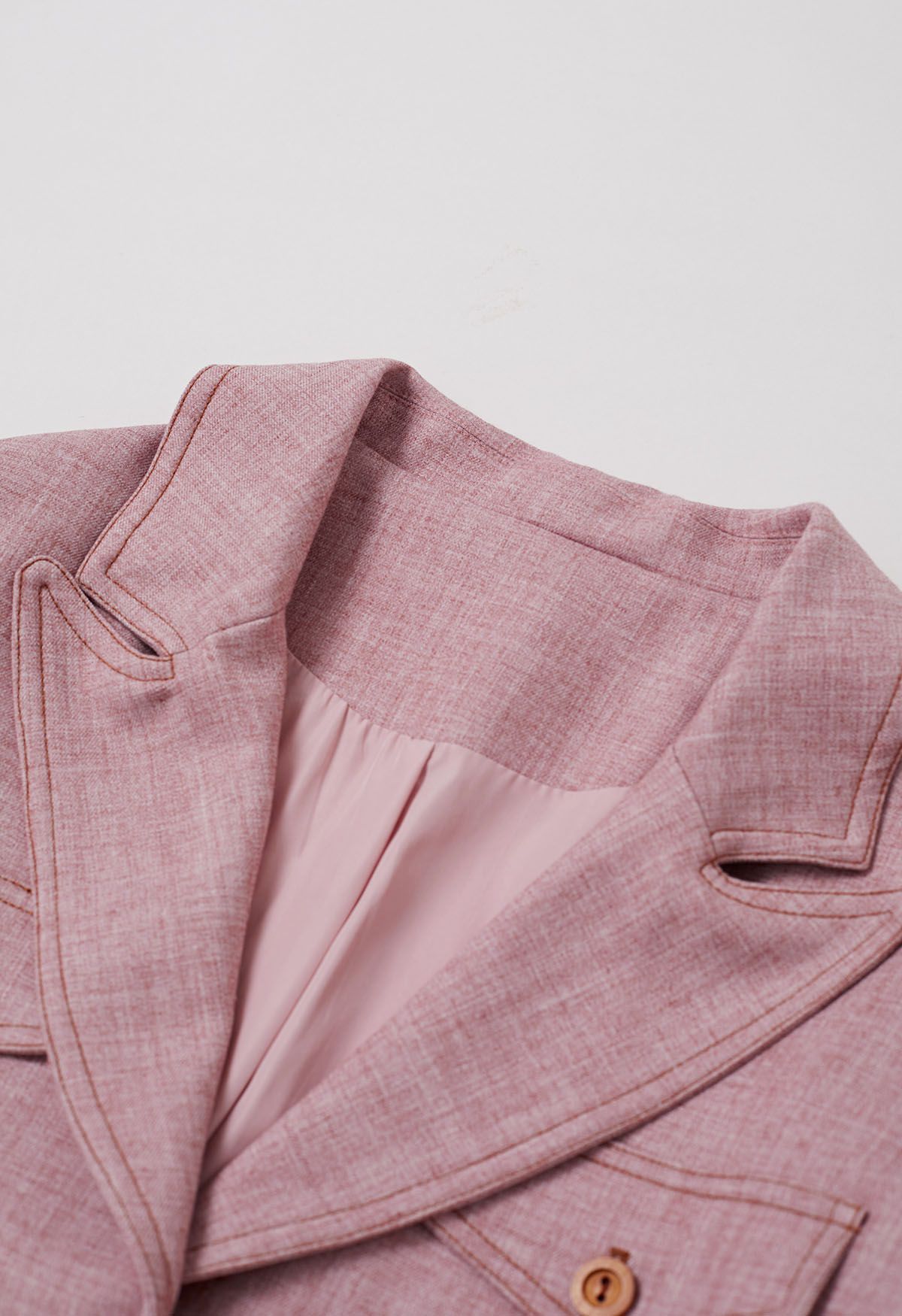 Decorative Pocket Peak Lapel Buttoned Blazer in Pink