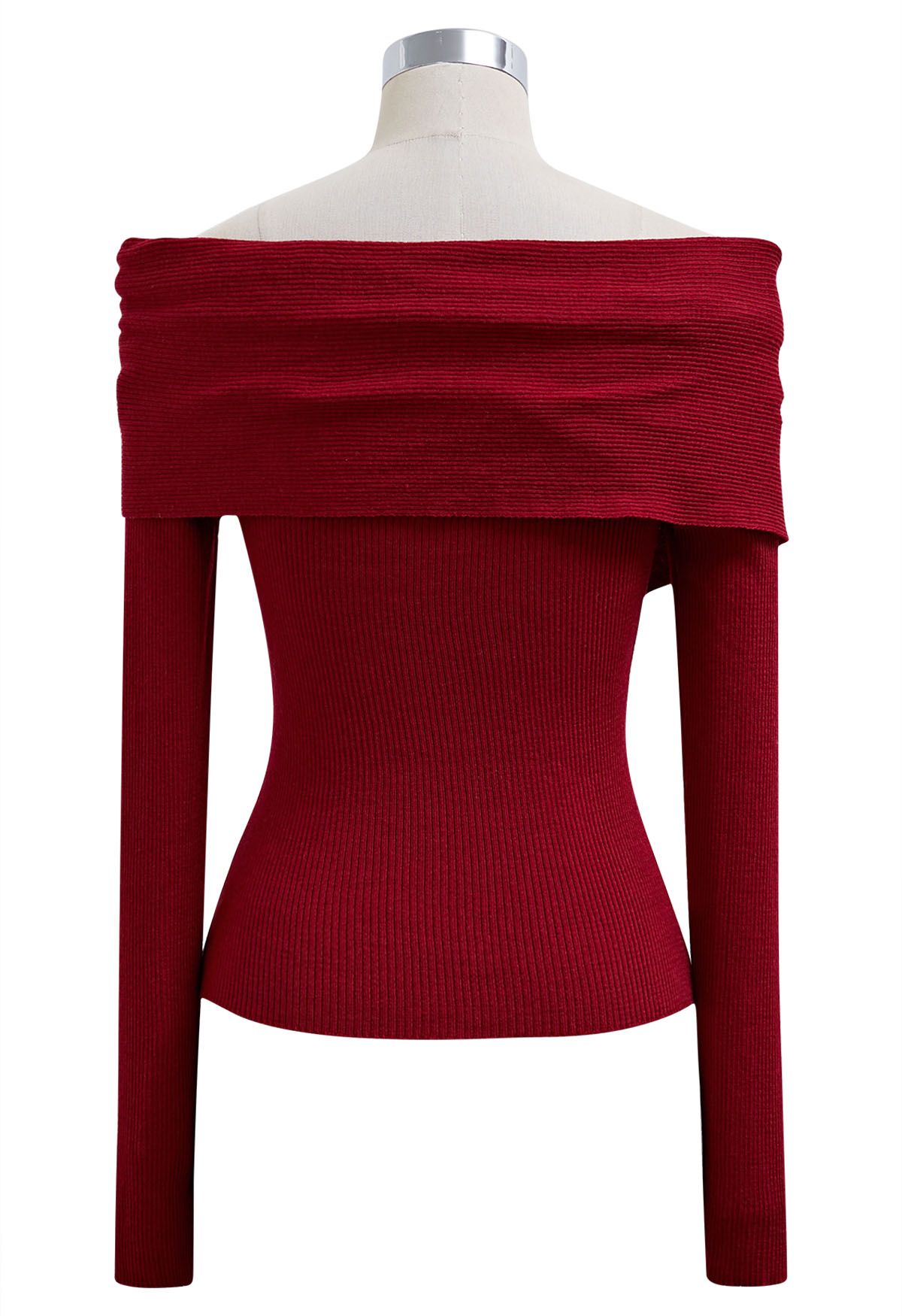 Soft Elegance Off-Shoulder Flap Knit Top in Red