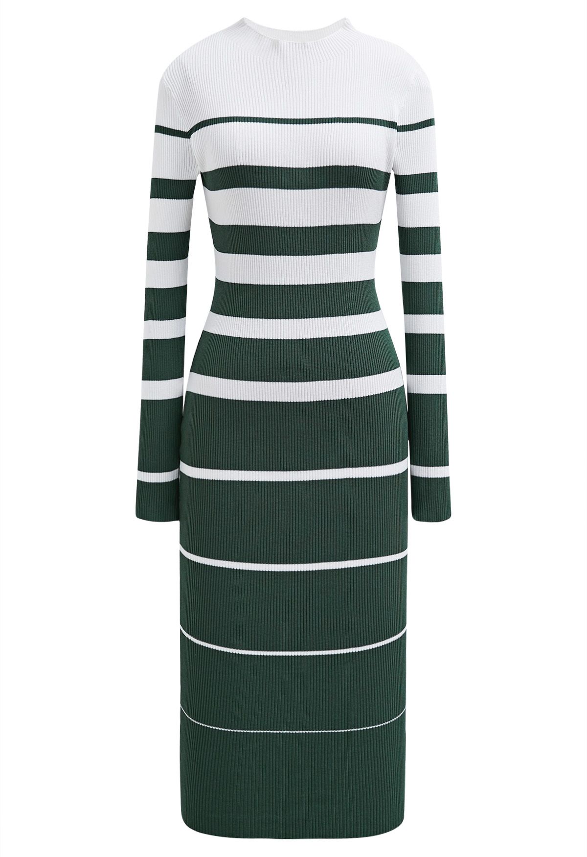 Color Block Stripe Bodycon Knit Midi Dress in Dark Green