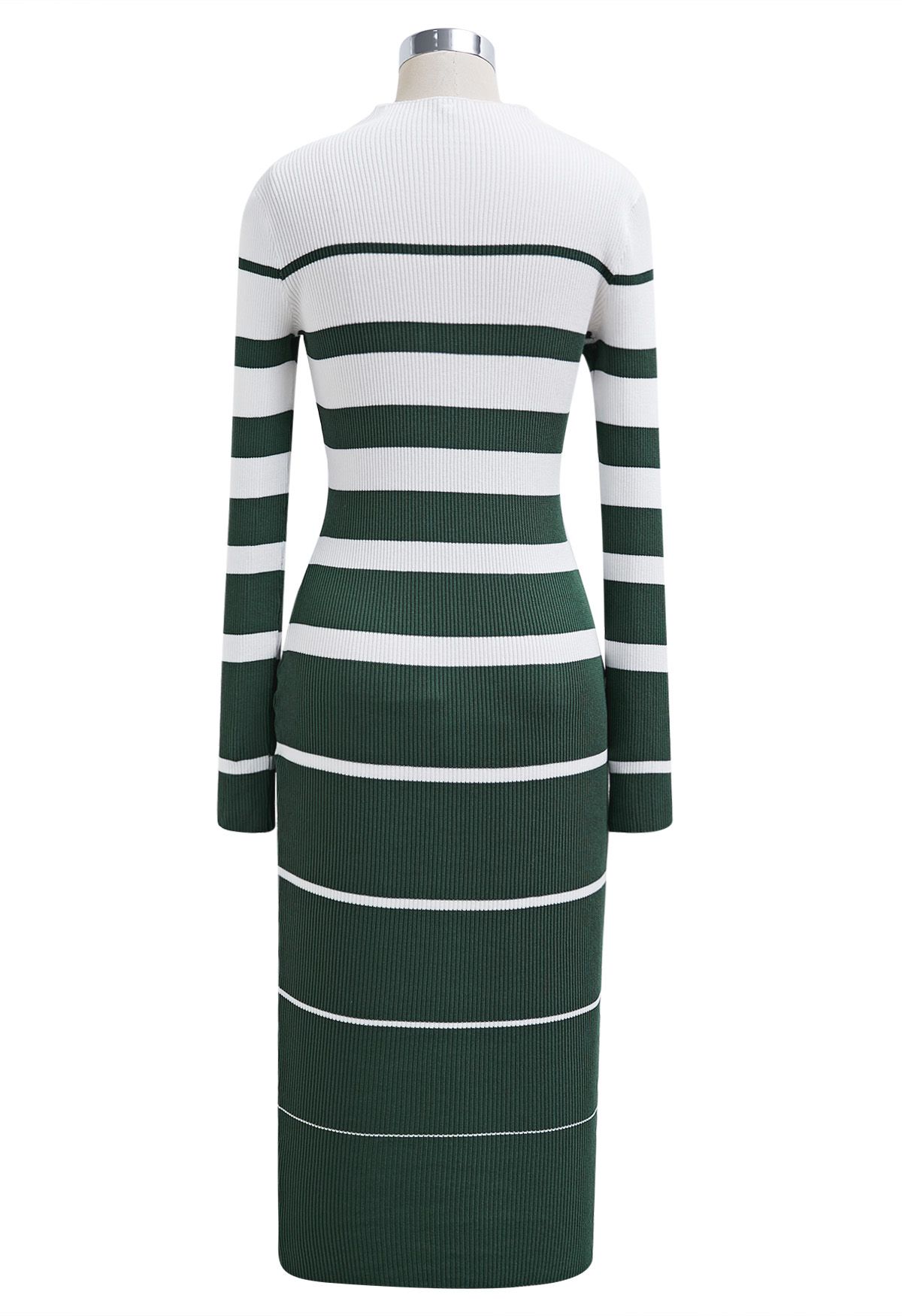 Color Block Stripe Bodycon Knit Midi Dress in Dark Green