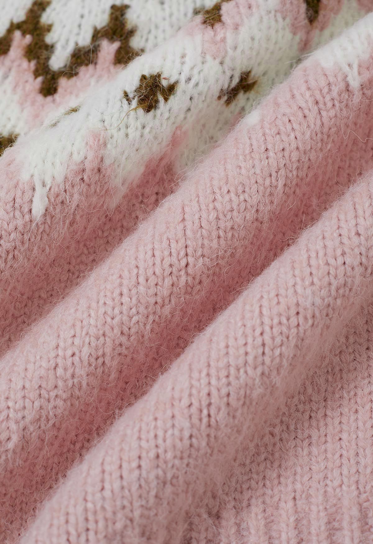 Winter Whimsy Fair Isle Ribbed Knit Sweater in Pink