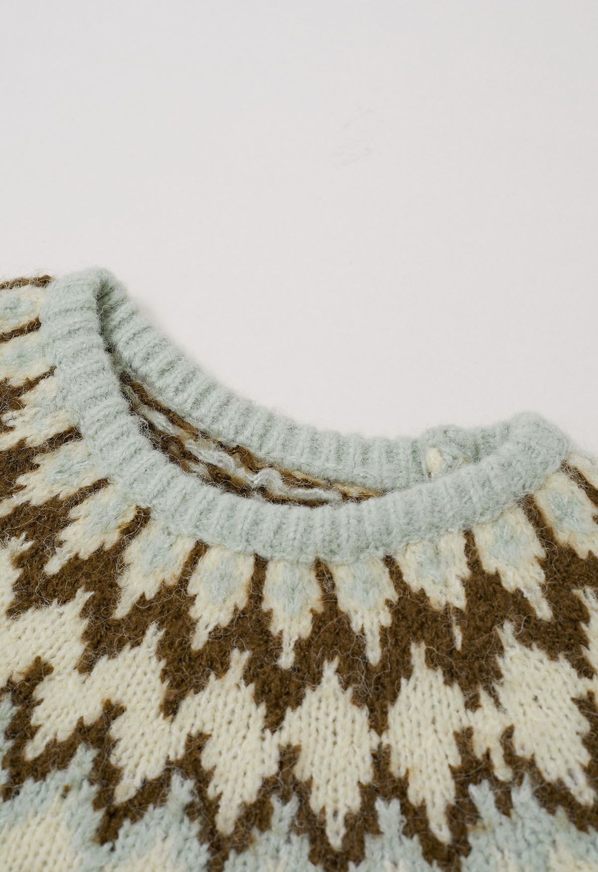 Winter Whimsy Fair Isle Ribbed Knit Sweater in Mint