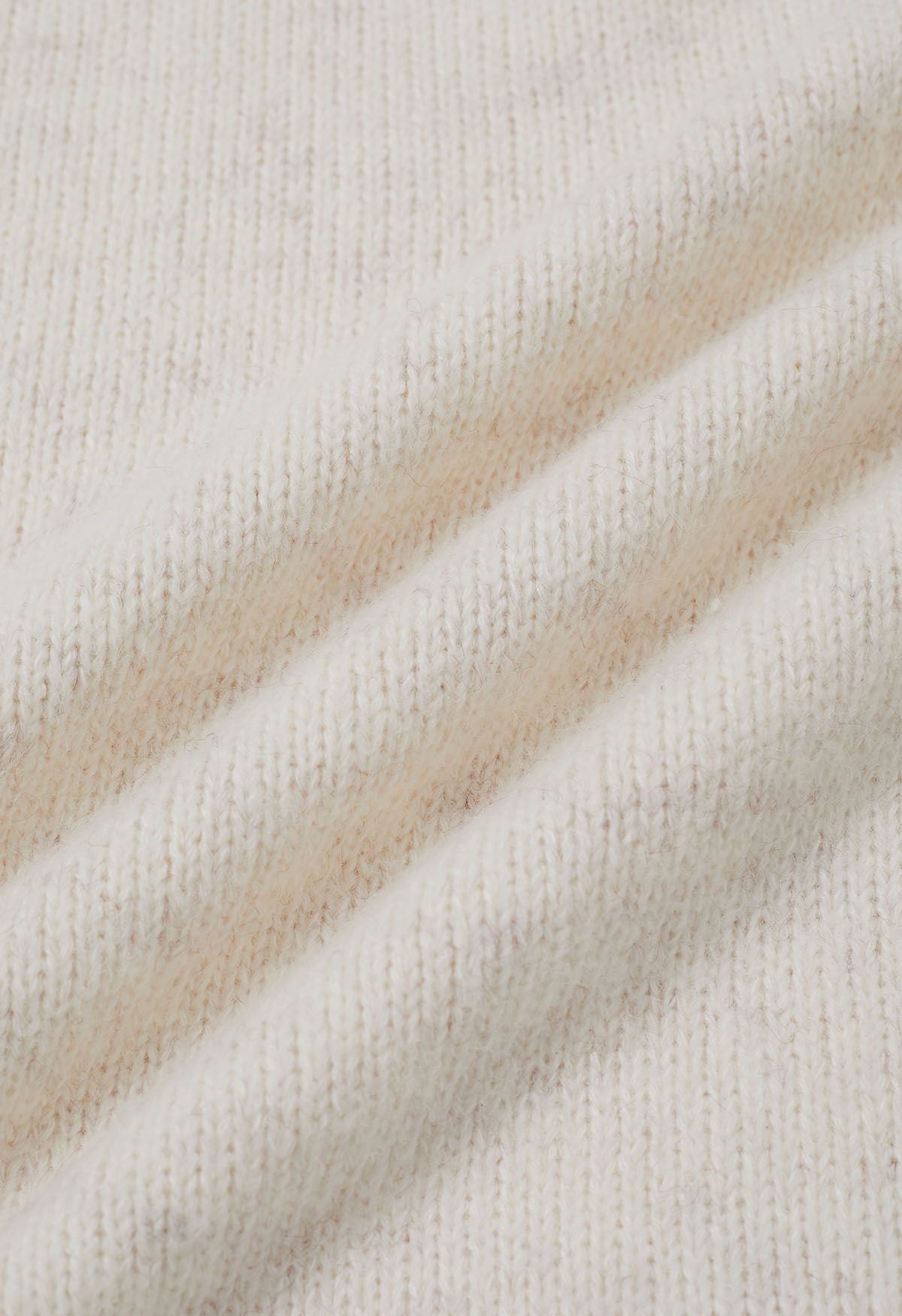 Whipstitch-Trimmed Dropped Shoulder Knit Sweater in Cream