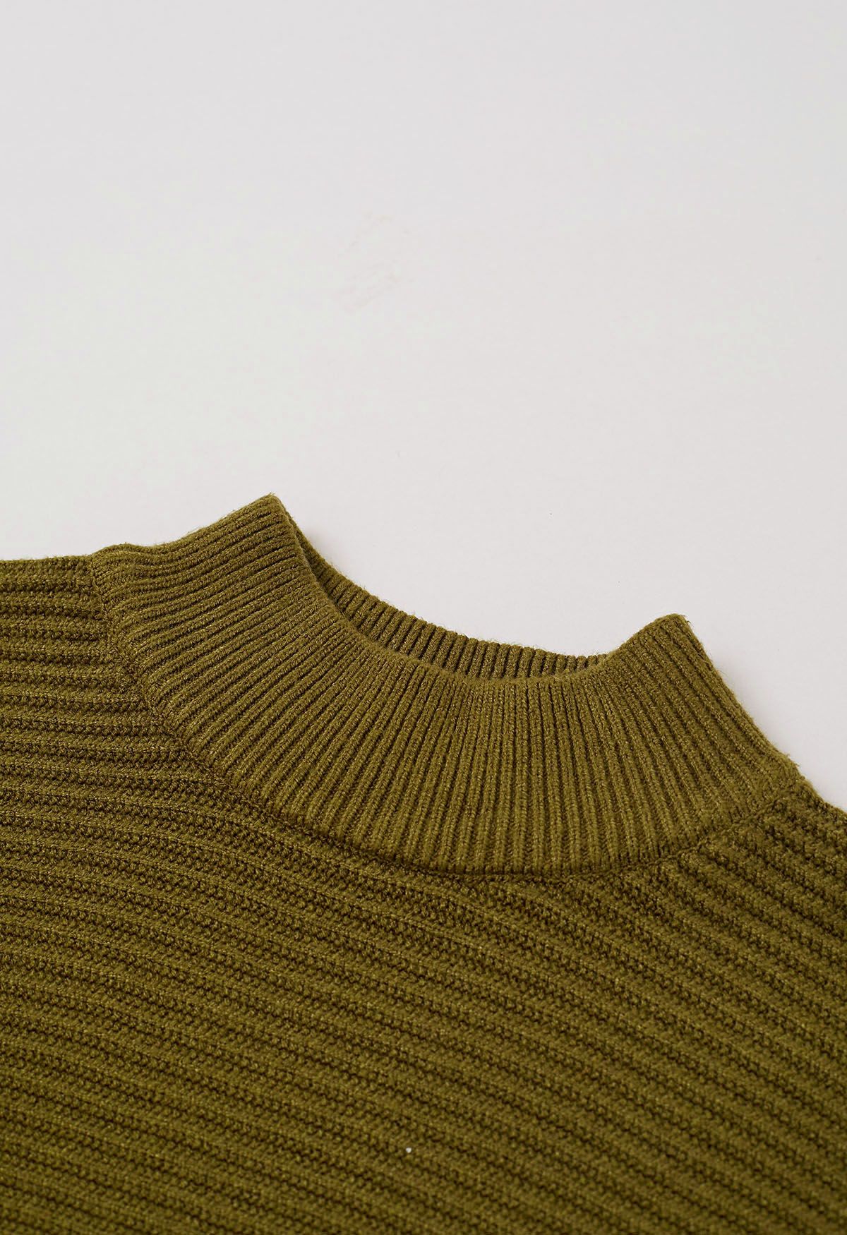 Asymmetric Fringe Hem Drop Shoulder Knit Sweater in Olive