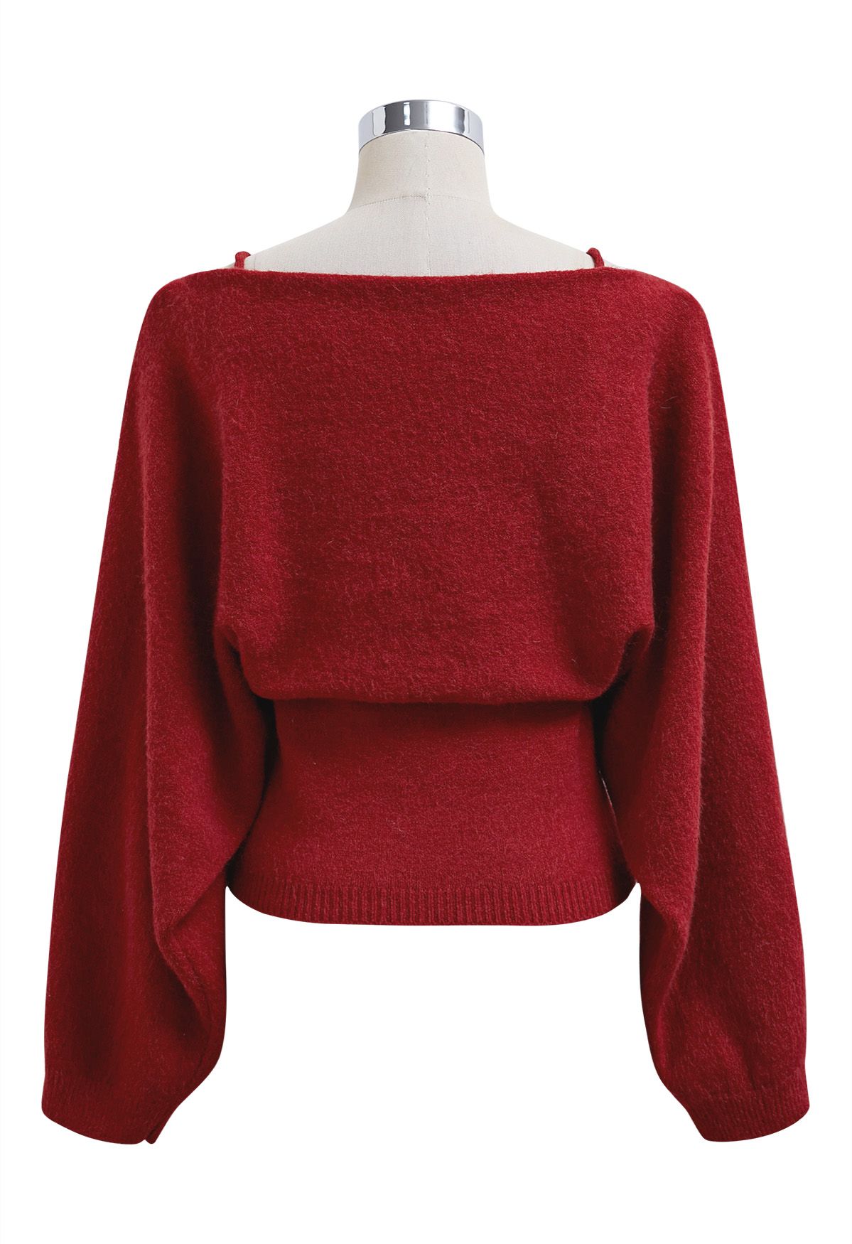 Mesmerizing Bowknot Cami Top and Sweater Set in Red