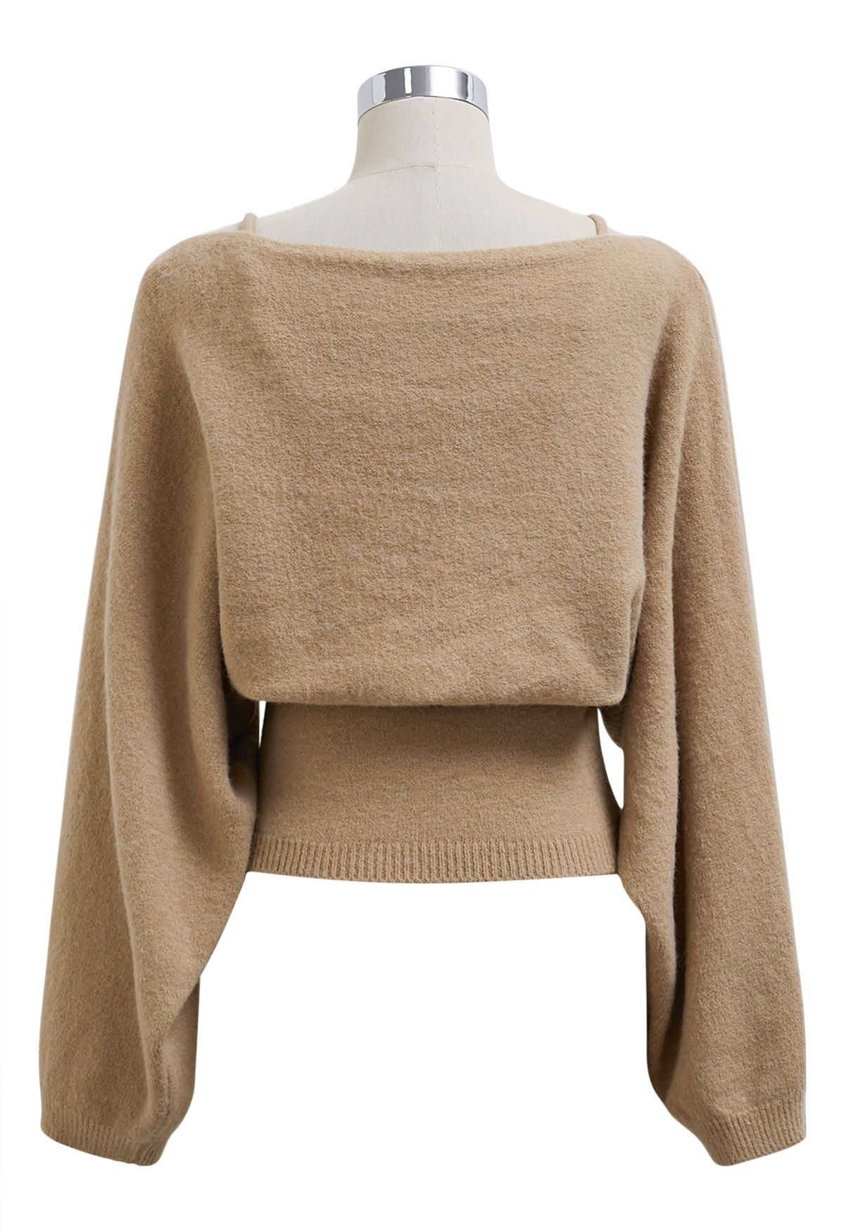 Mesmerizing Bowknot Cami Top and Sweater Set in Camel