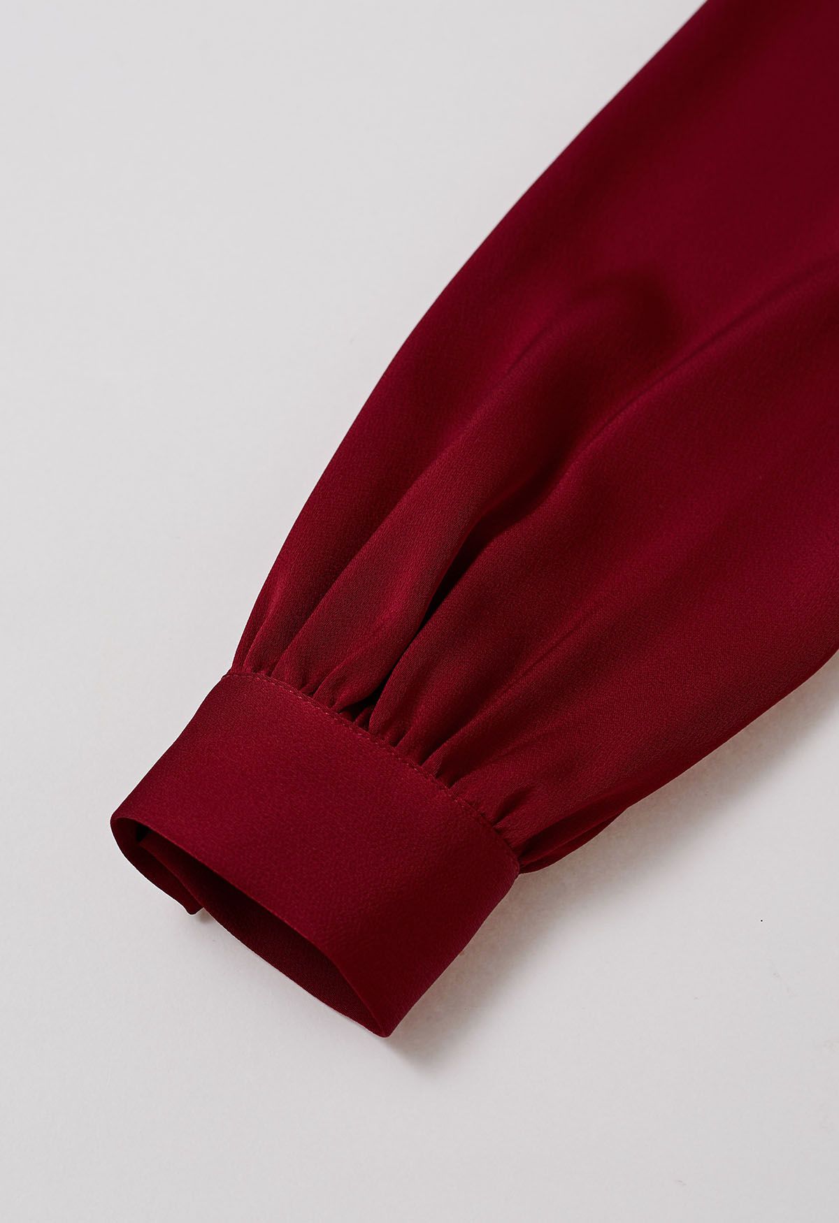 Ribbon V-Neckline Twist Detail Satin Top in Red