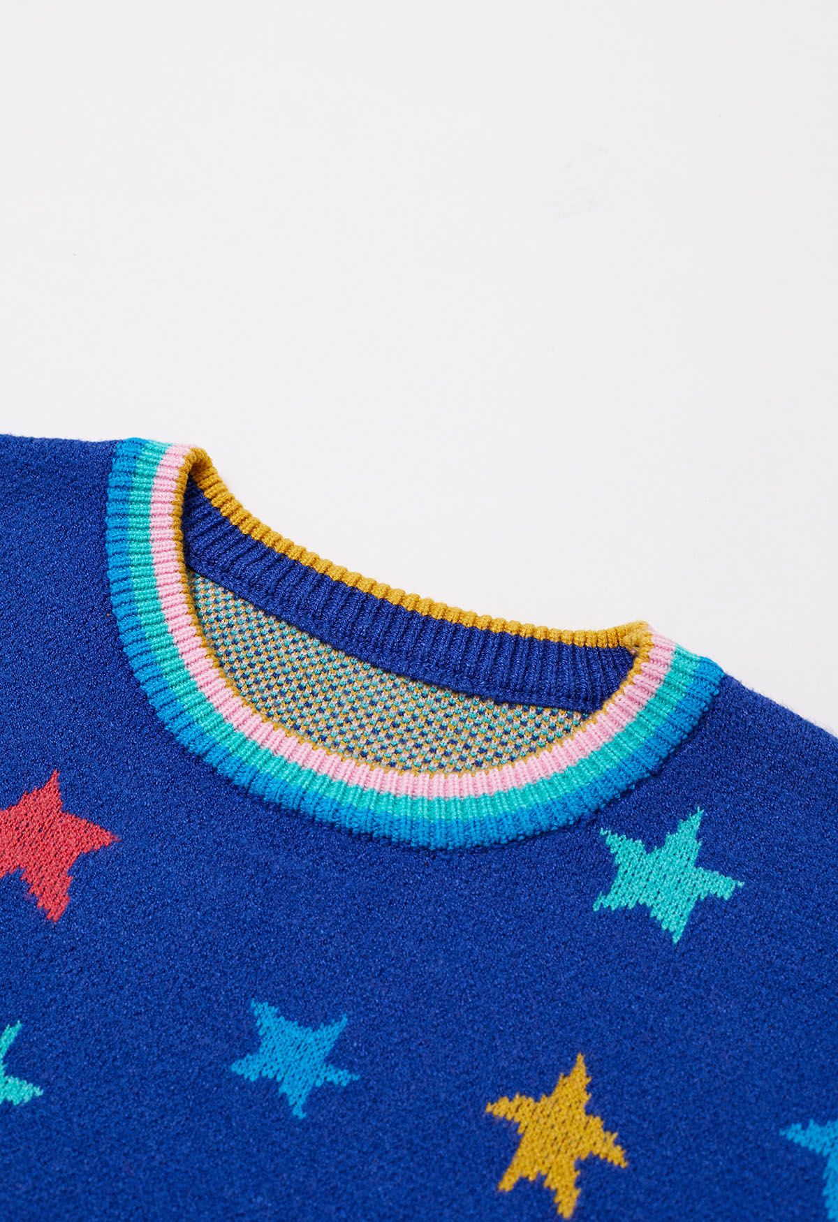 Cosmic Charm Star Bell Sleeve Knit Sweater in Royal Blue