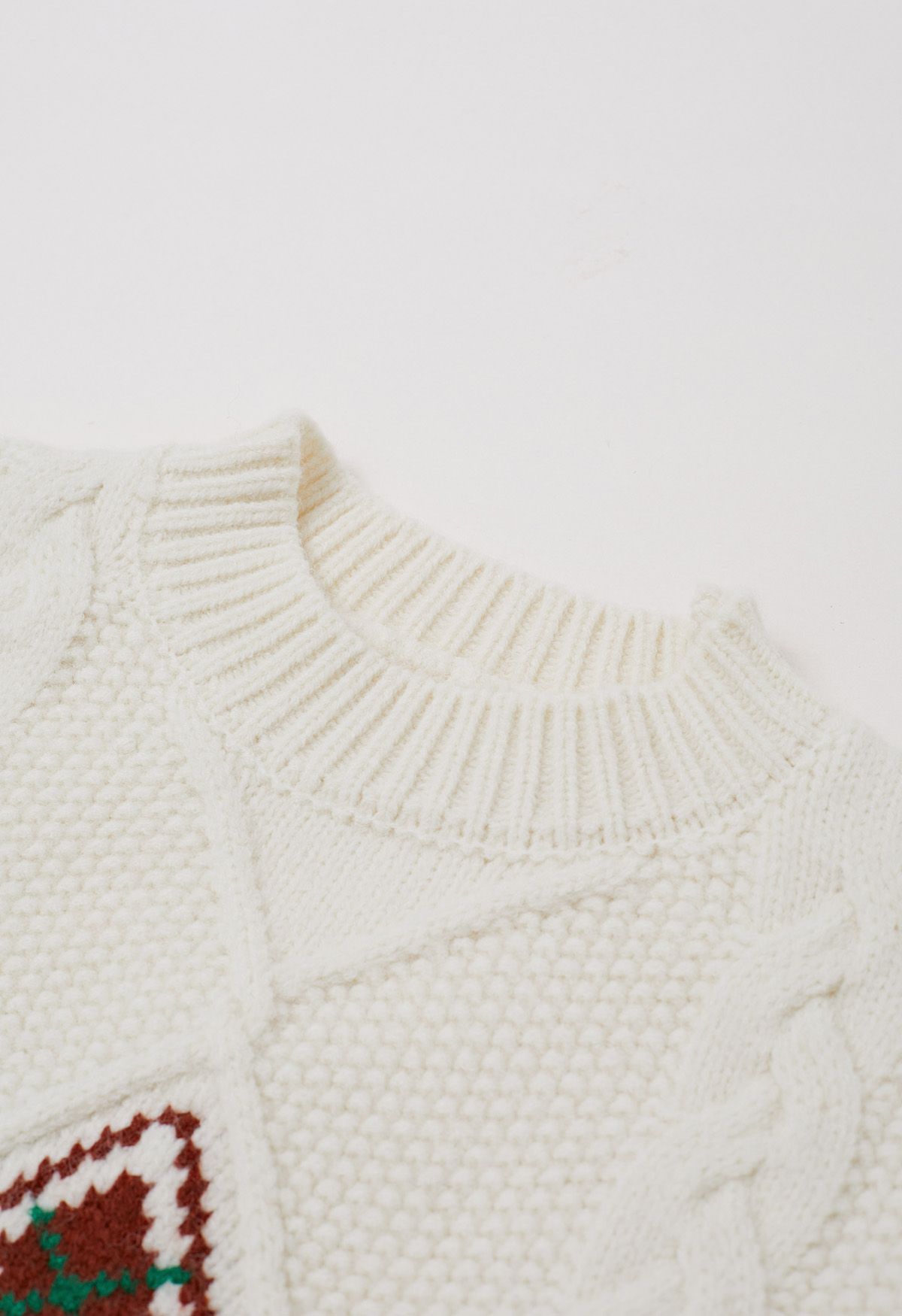 Festive Geometric Braid Knit Sweater in White