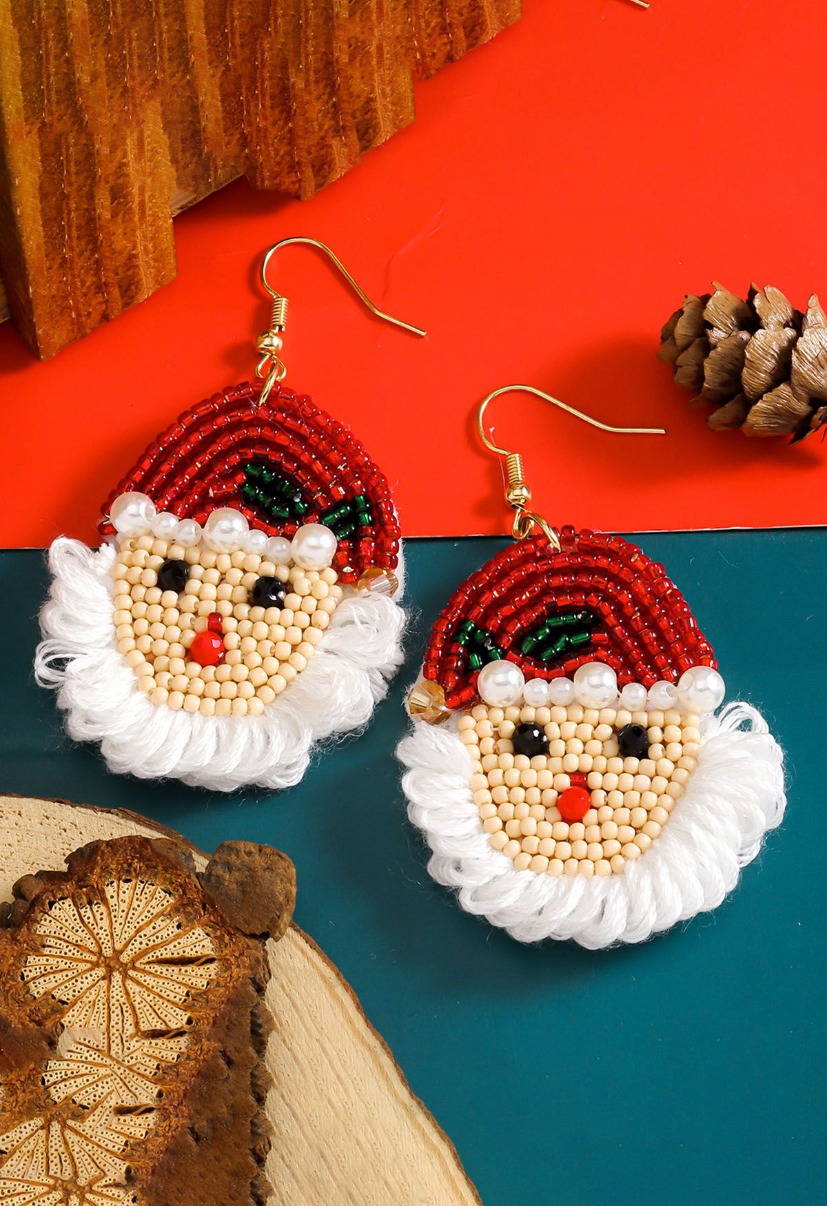 Jolly Santa Claus Beaded Hook Earrings