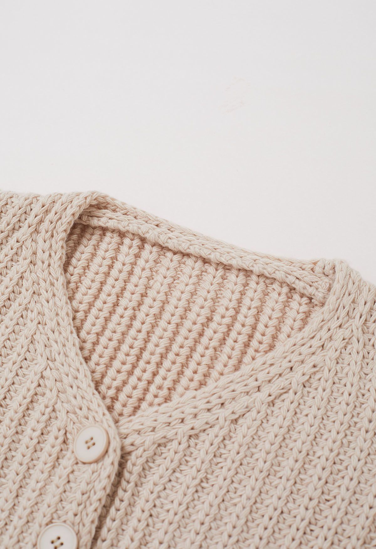 Hand-Knit Drop-Shoulder Buttoned Crop Cardigan in Light Pink