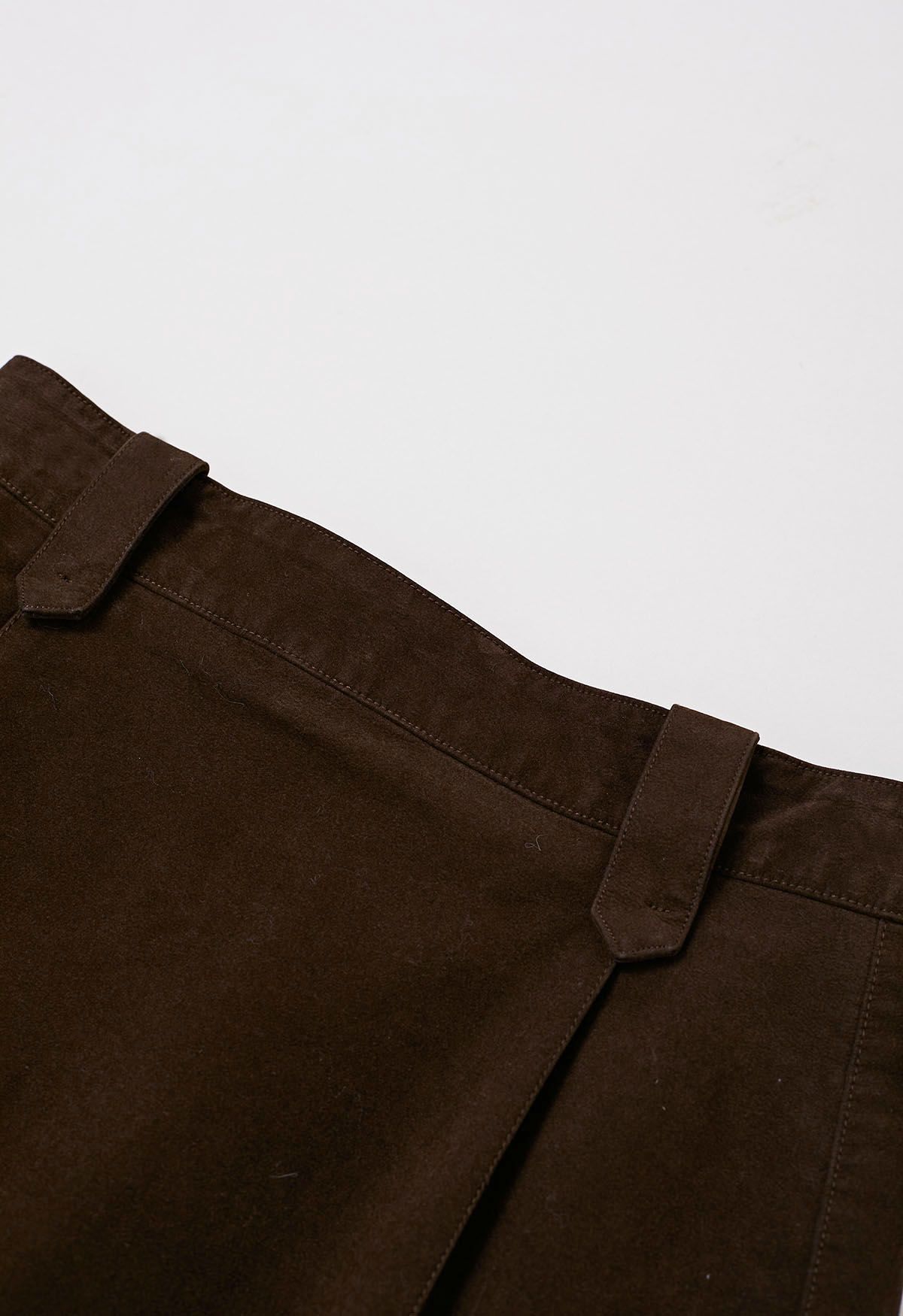 Time-Traveled Faux Suede Belted Mini Skirt in Brown