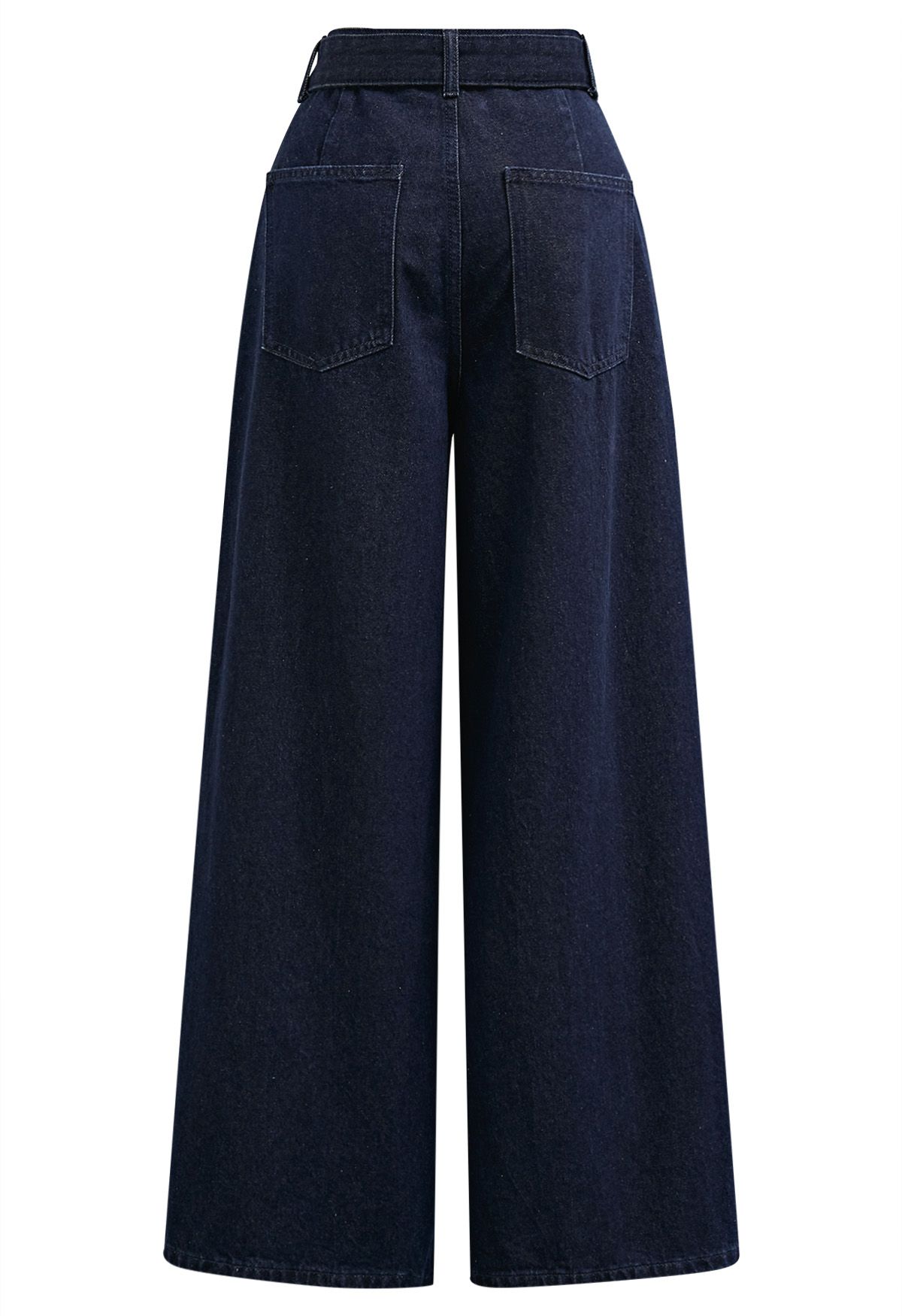 Classic Belted High-Waist Wide-Leg Jeans in Navy