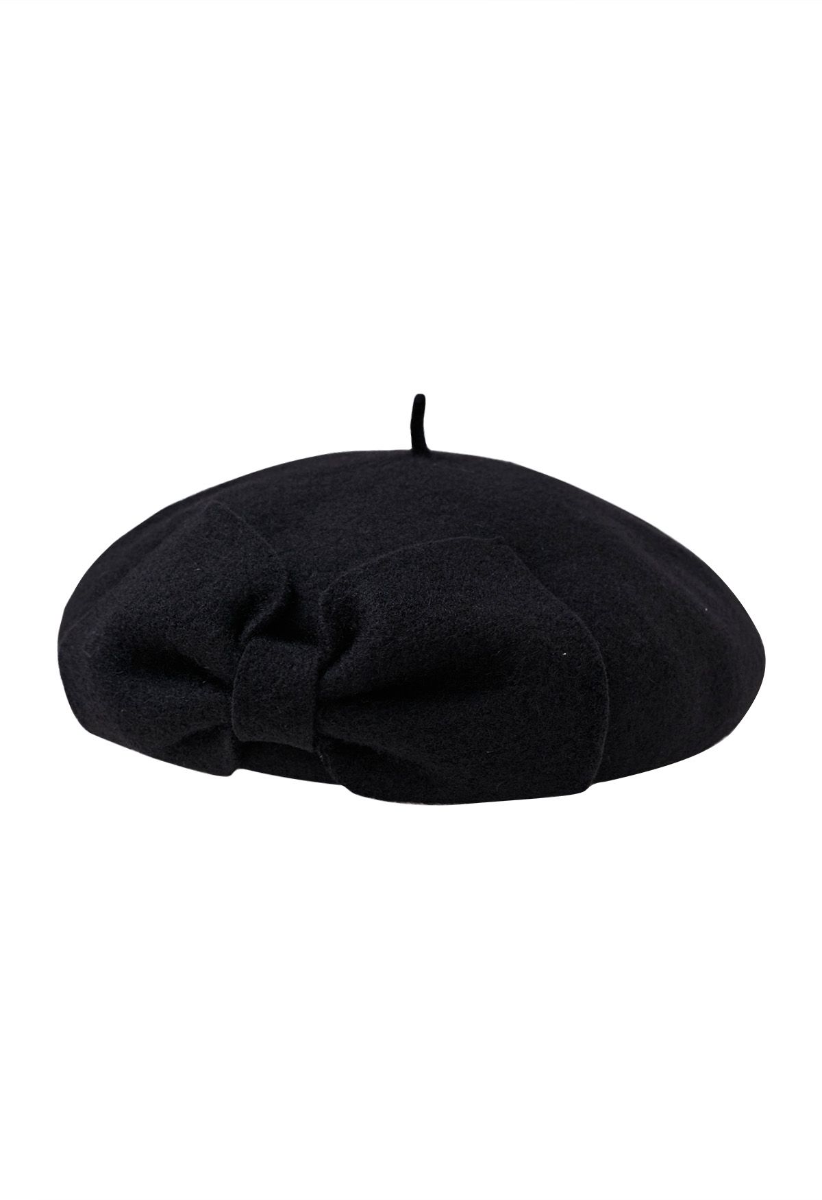 French-Inspired Bowknot Wool Beret in Black