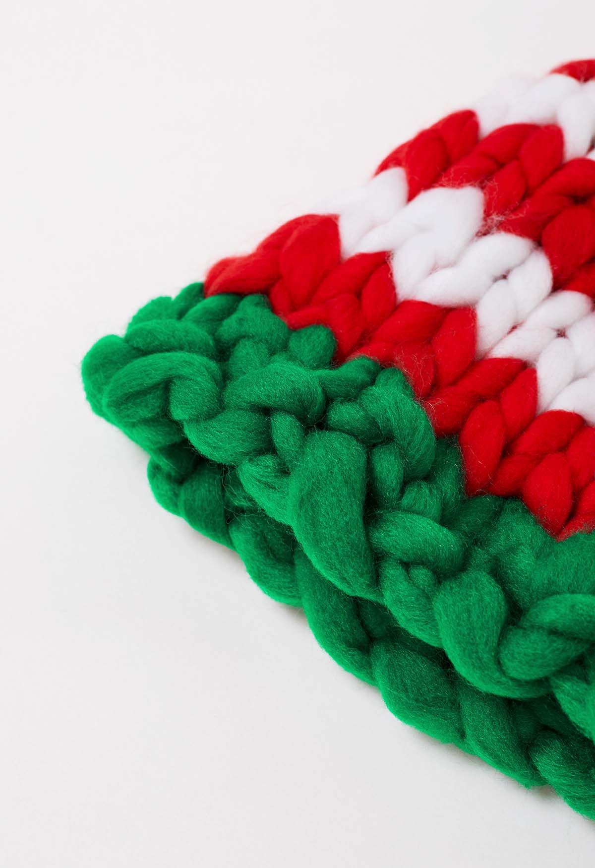 Braided Hand-Knit Pom-Pom Christmas Hat in Stripe