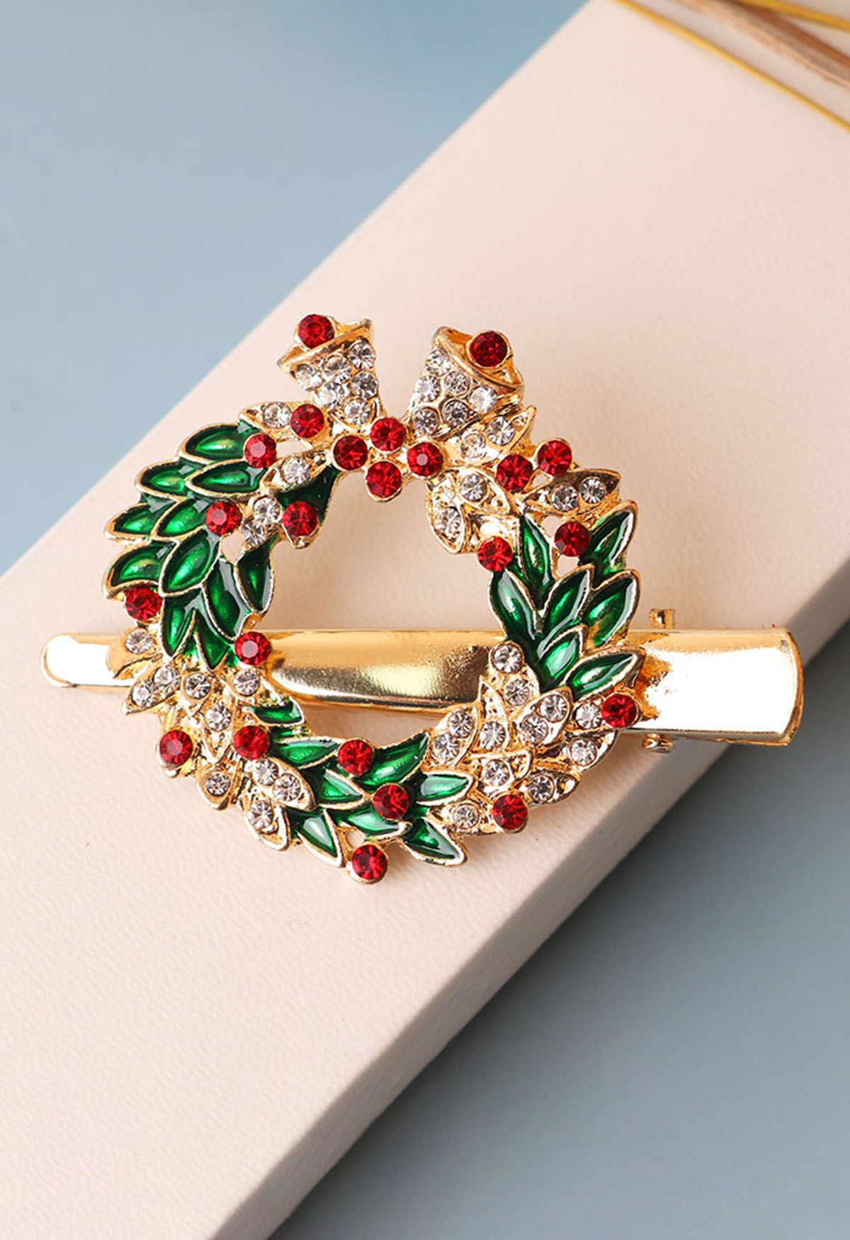 3D Rhinestone Christmas Wreath Hair Clip