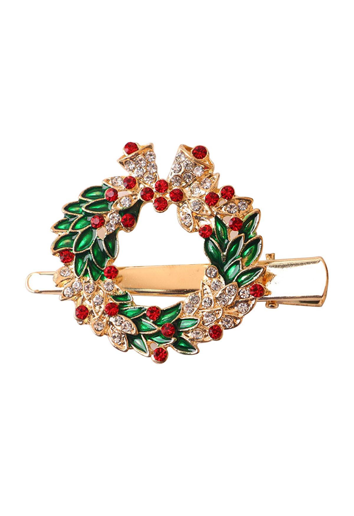 3D Rhinestone Christmas Wreath Hair Clip