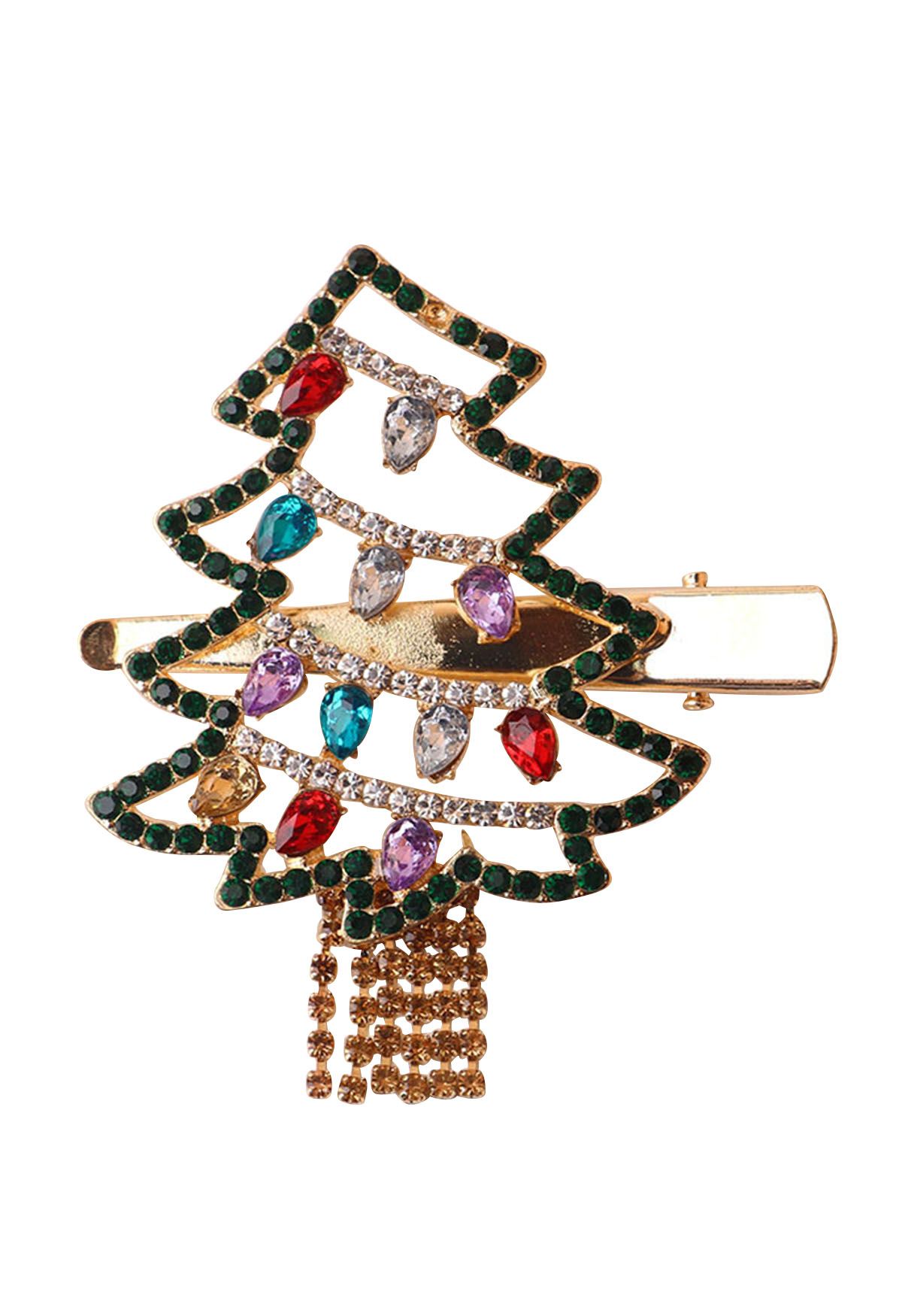 Colorful Crystal Festive Tree Hair Clip