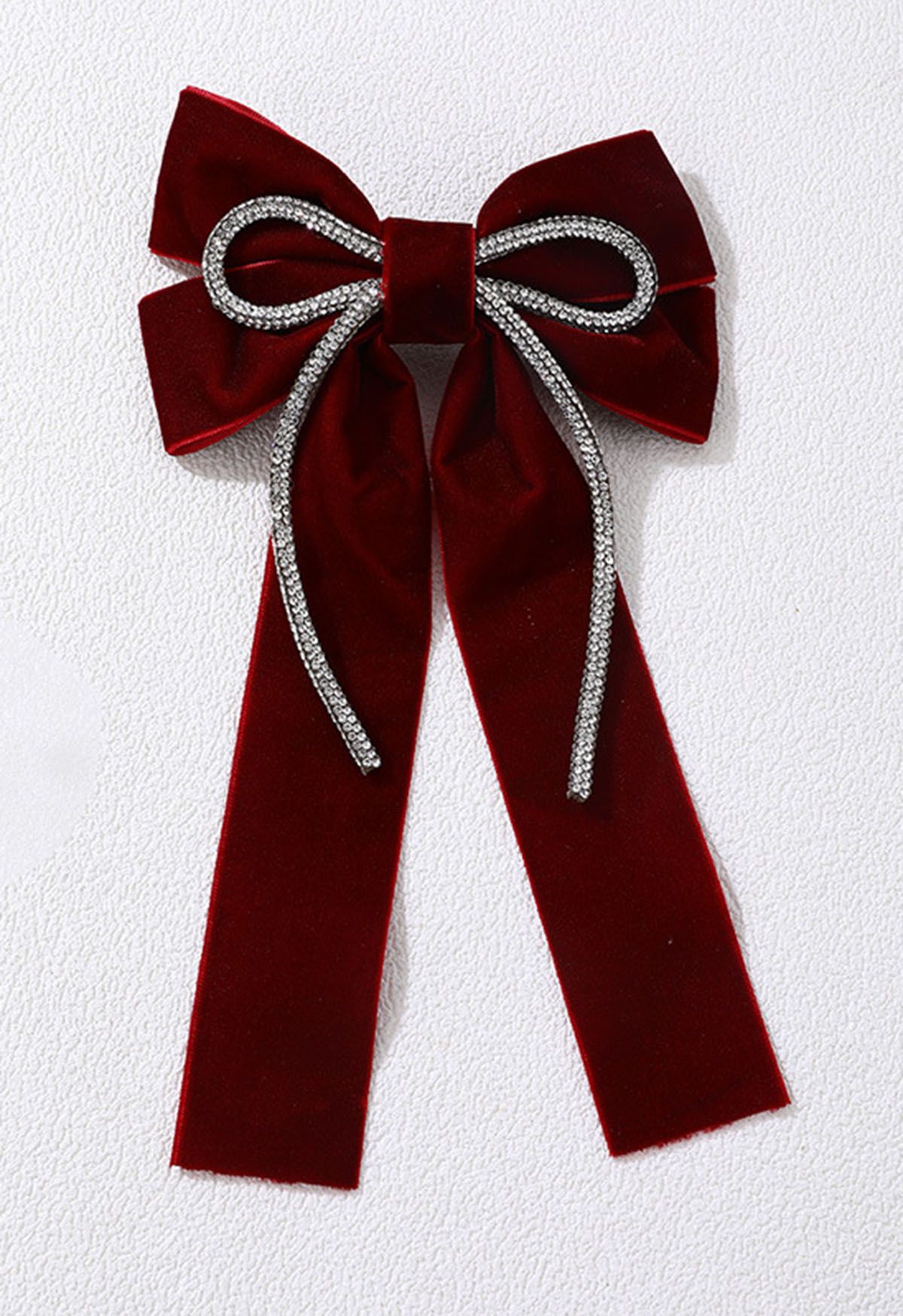 Rhinestone Decor Velvet Bowknot Hair Clip in Burgundy