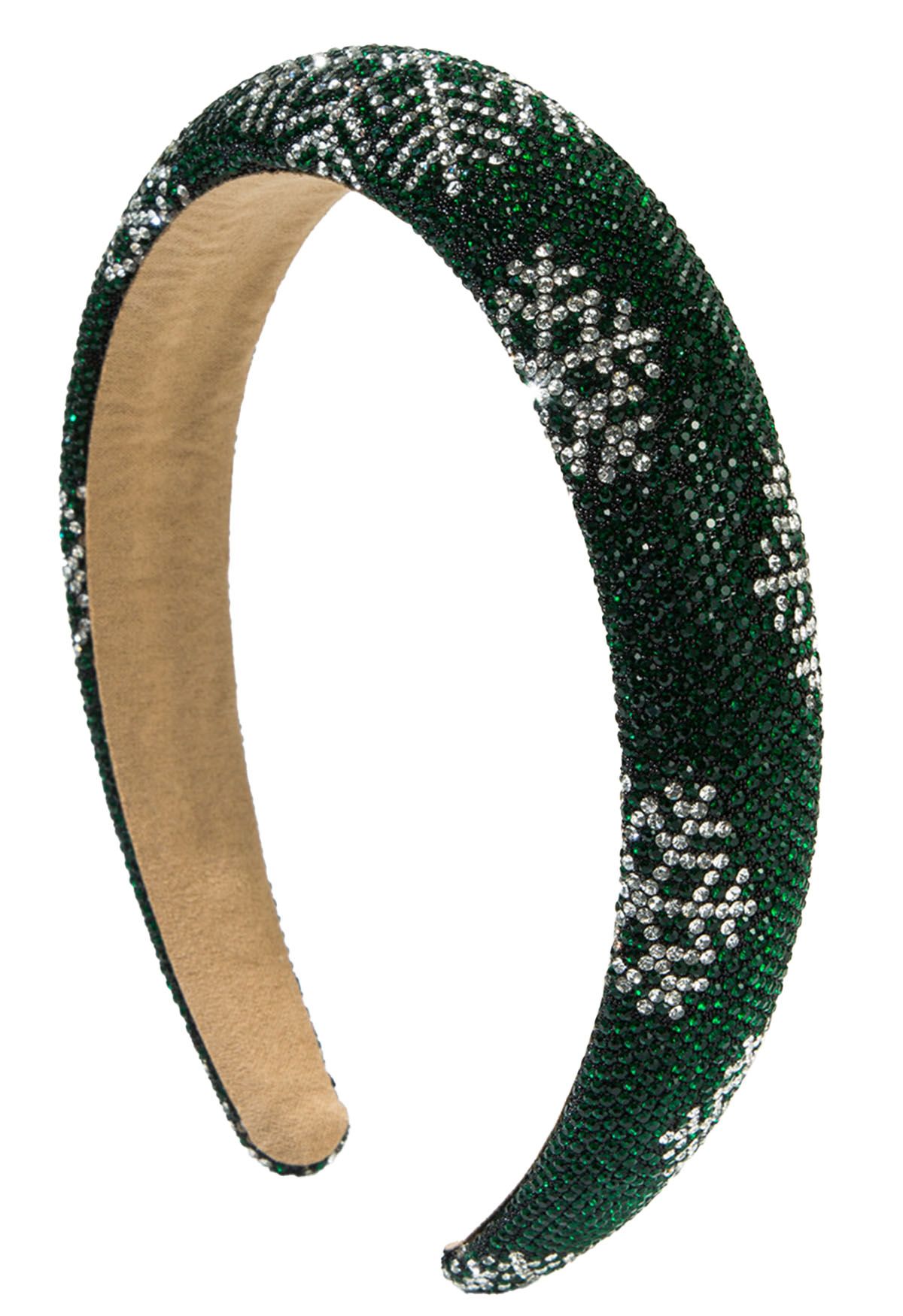 Snowflake Rhinestone Sponge Headband in Green