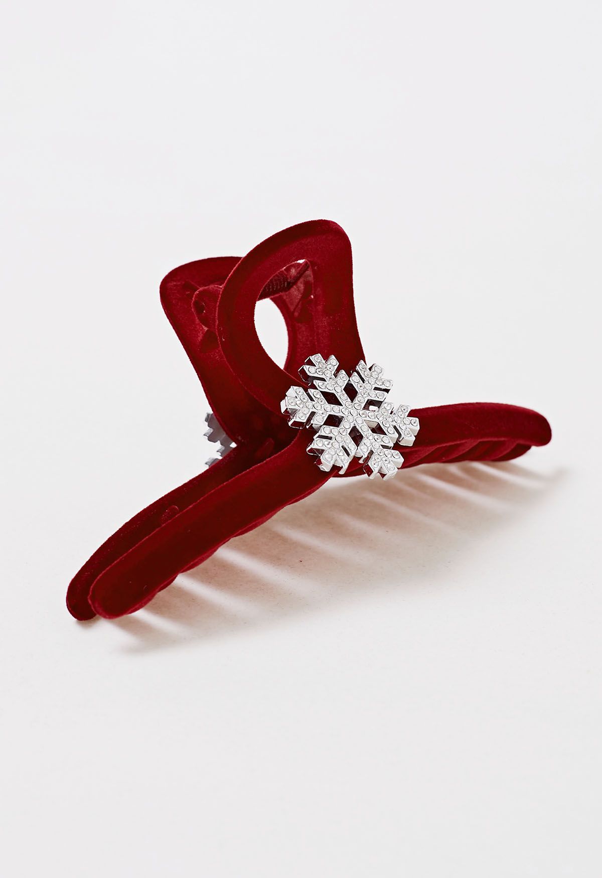 Rhinestone Snowflake Velvet Hair Claw in Burgundy