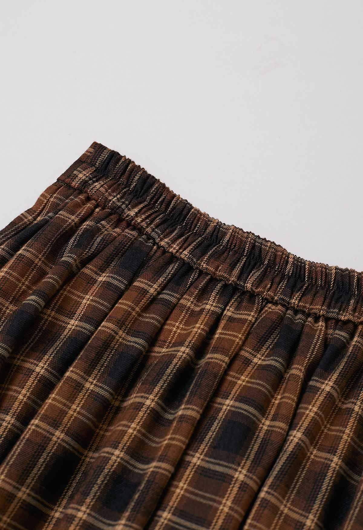 Iconic Aspect Plaid Pattern Pleated Midi Skirt