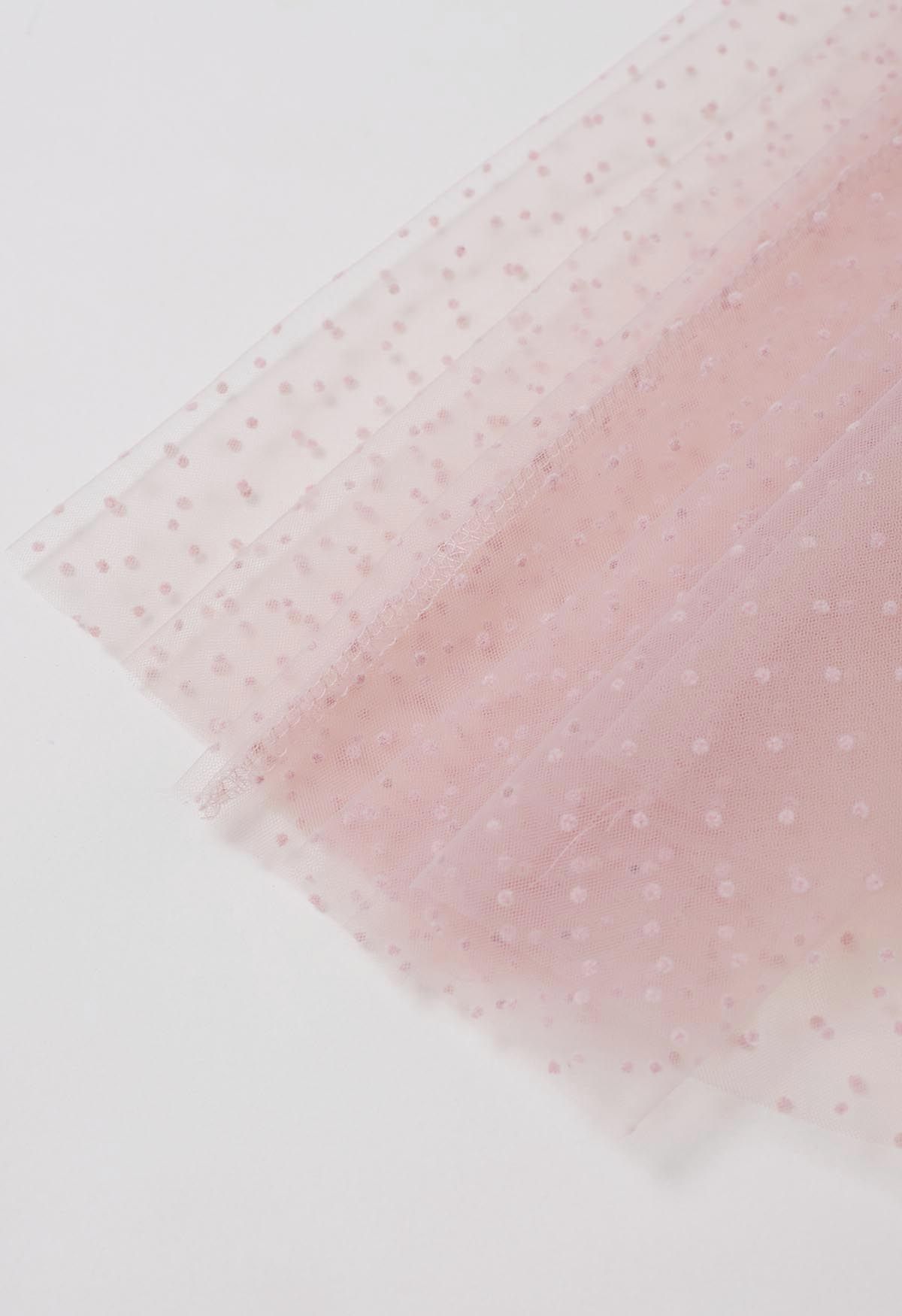 Flock Dots Double-Layered Mesh Tulle Maxi Skirt in Pink