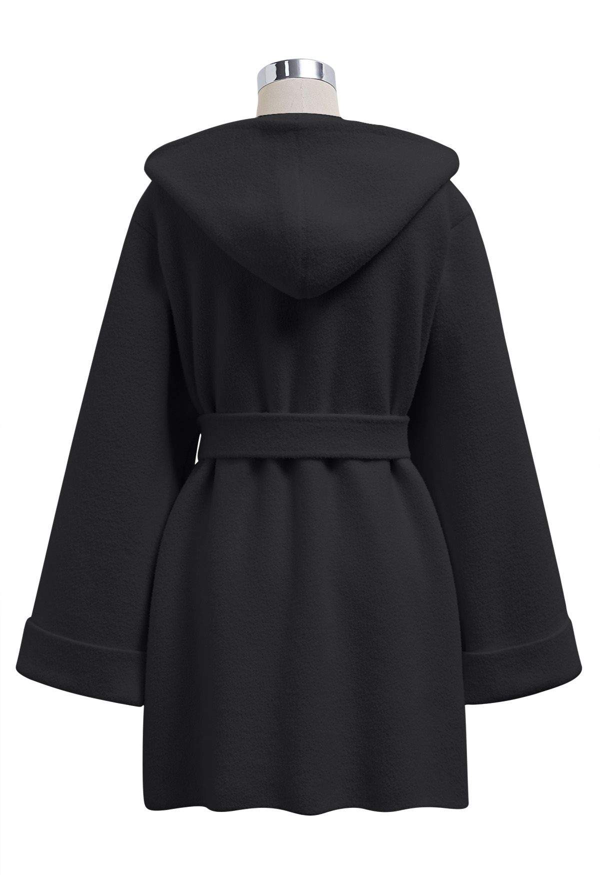 Tender Touch Belted Hooded Knit Coat in Black