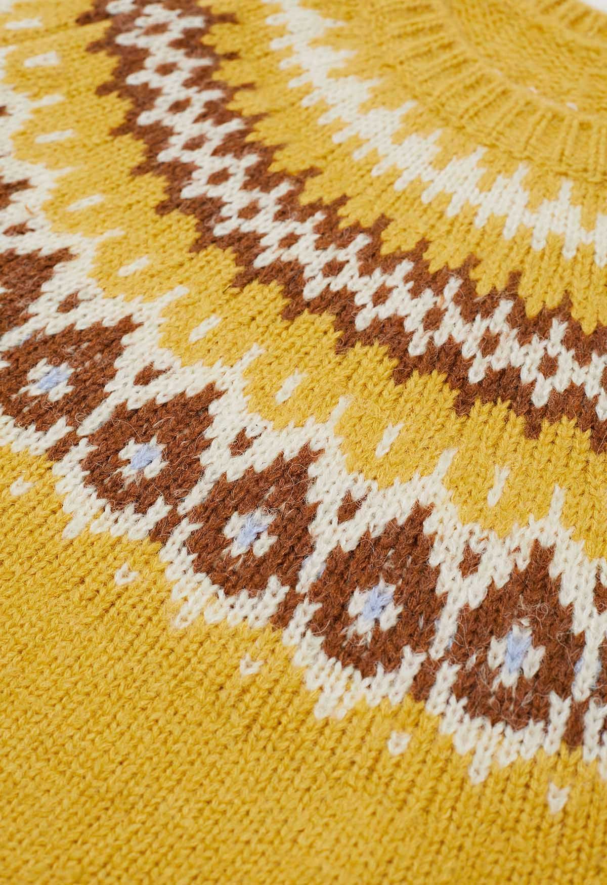 Playful Waterdrop Fair Isle Knit Sweater in Yellow