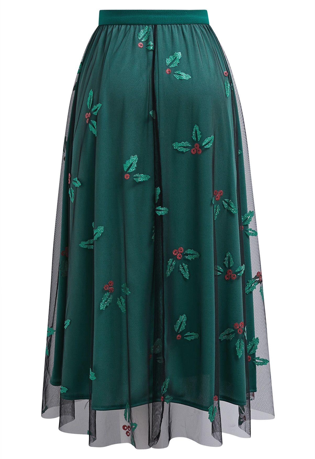 Joyful Holly Mesh Tulle Midi Skirt in Dark Green