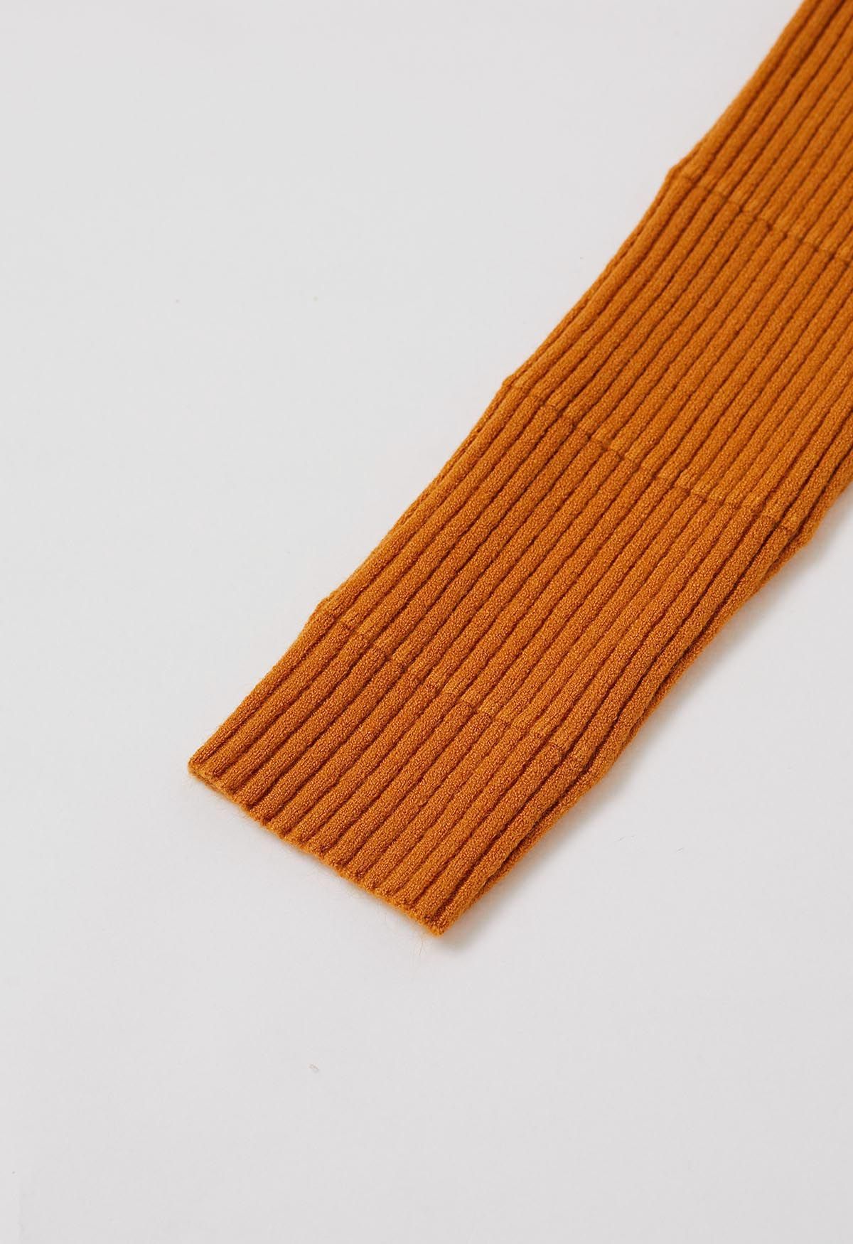 Softness Turtleneck Ribbed Texture Knit Top in Orange