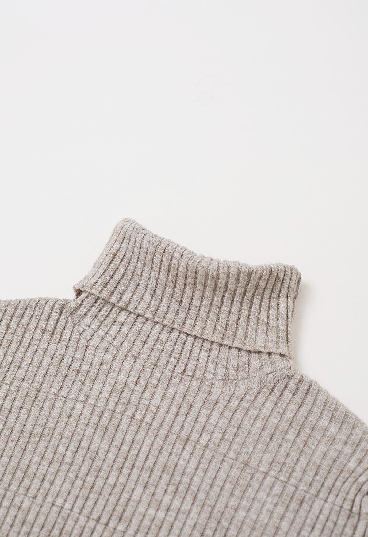 Softness Turtleneck Ribbed Texture Knit Top in Oatmeal