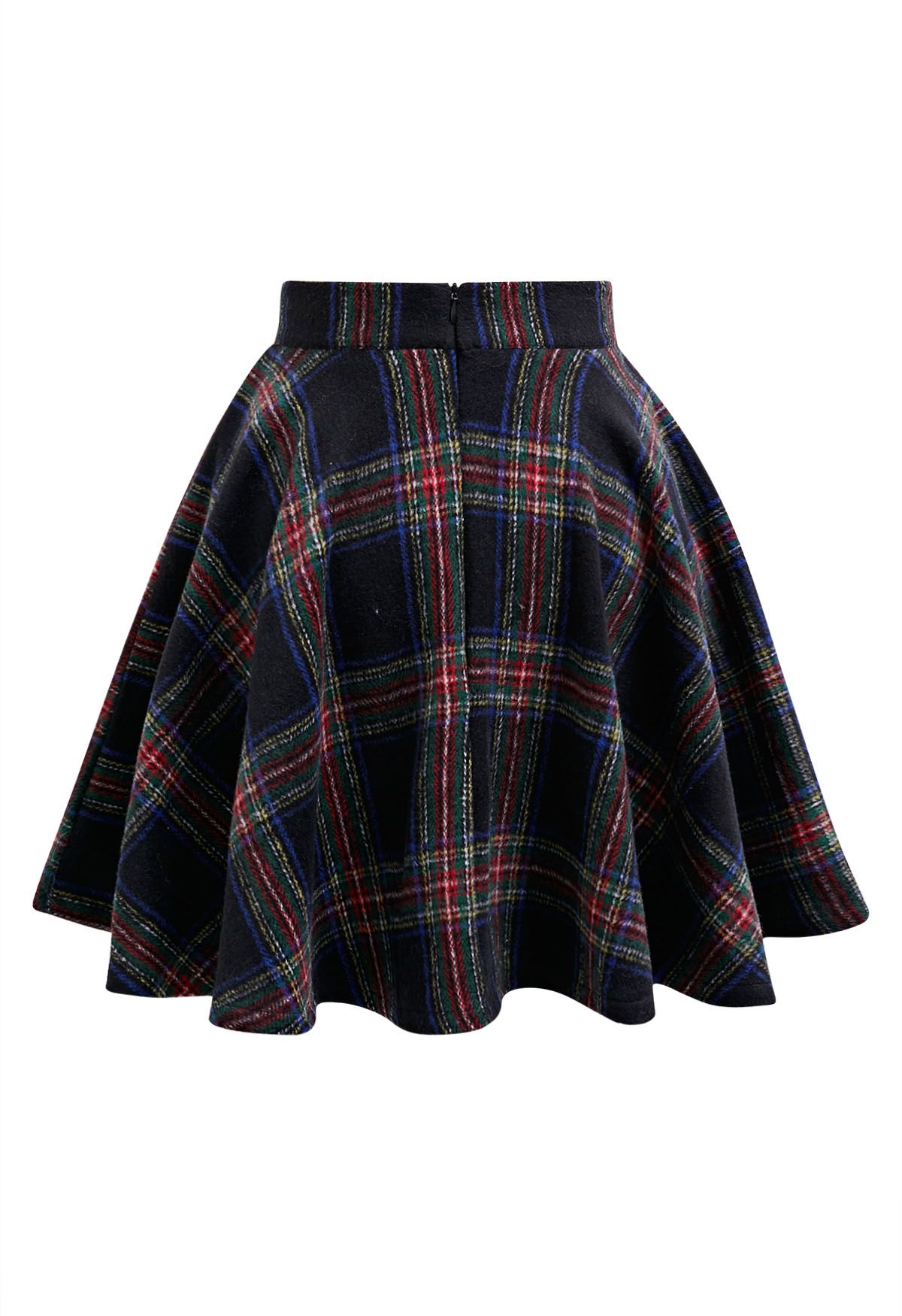 Festive Charm Tartan Flare Mini Skirt in Black