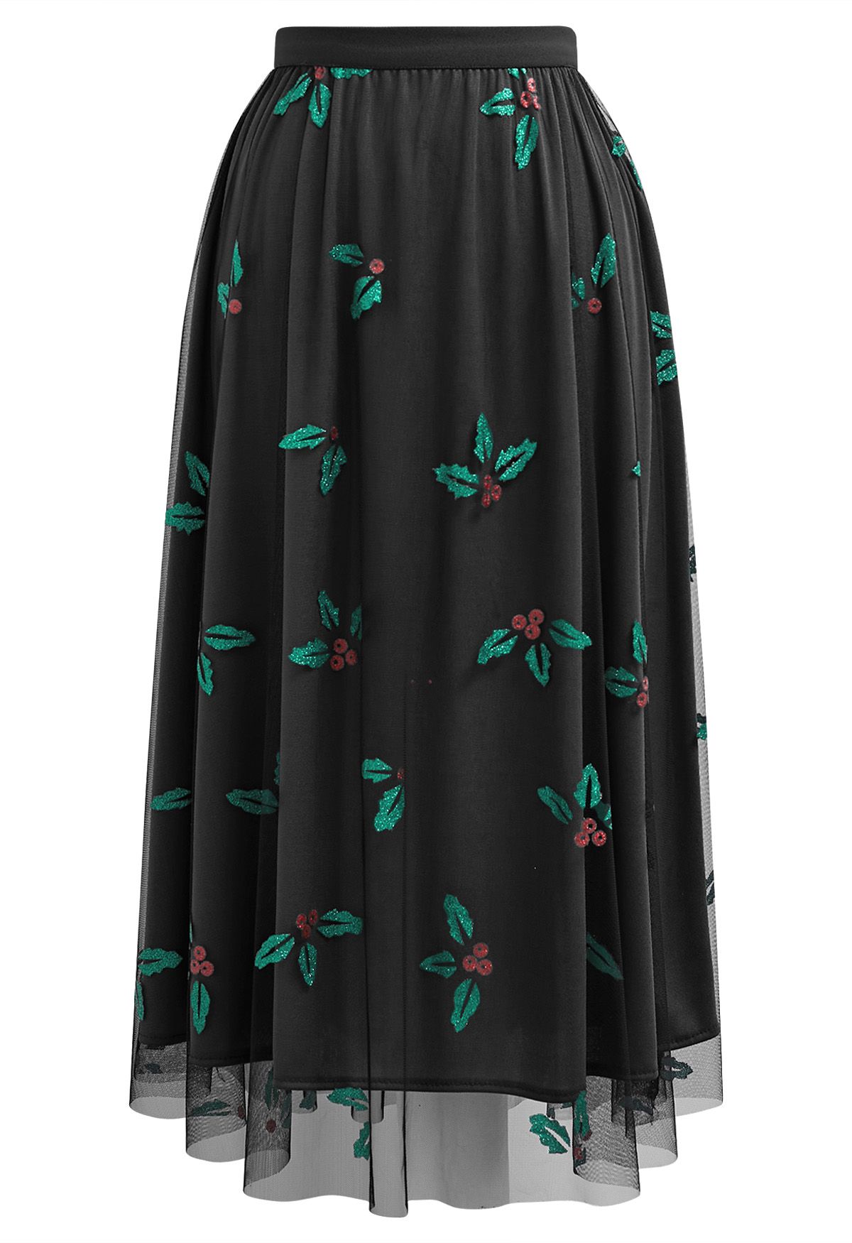 Joyful Holly Mesh Tulle Midi Skirt in Black