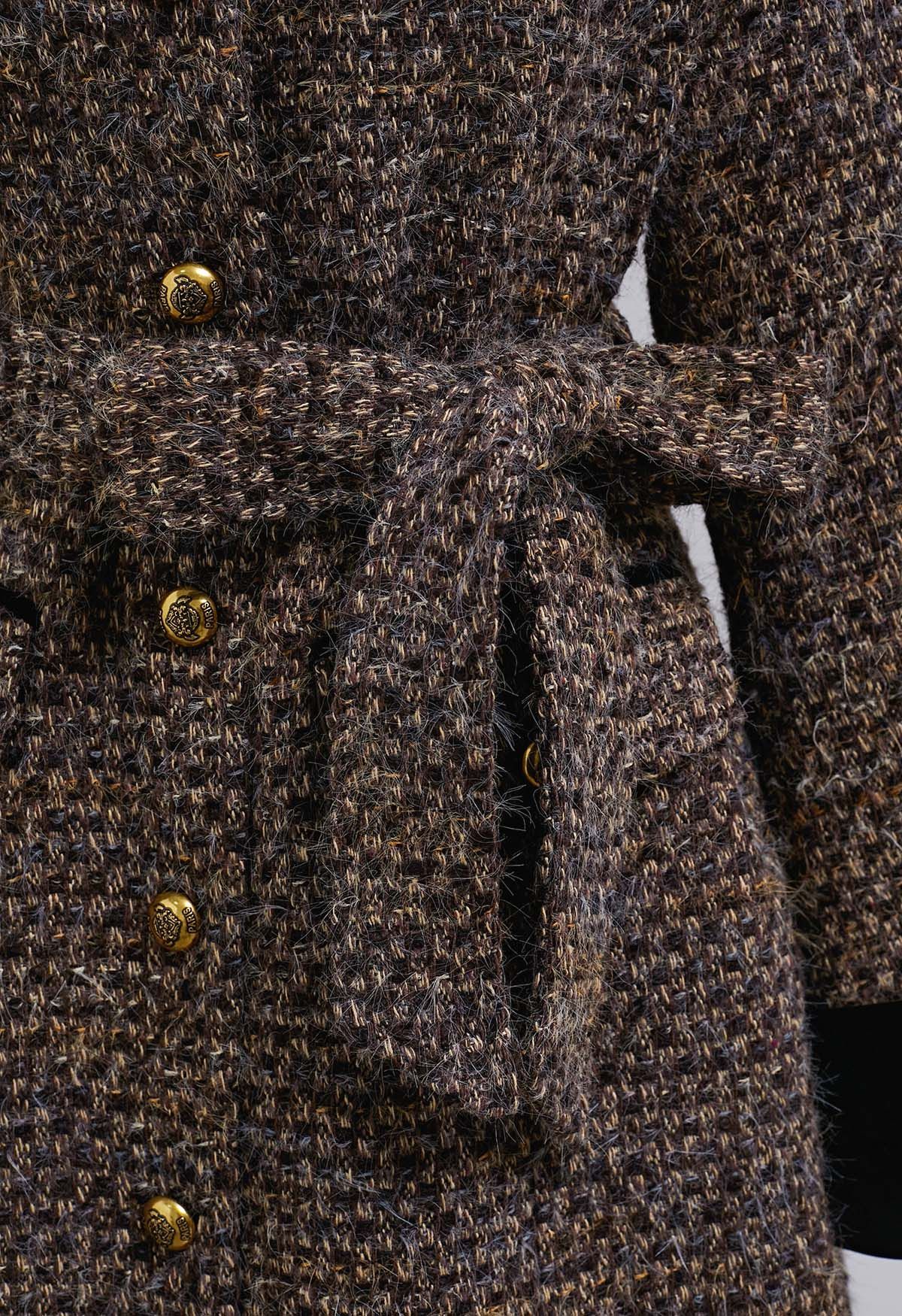 Fuzzy Velvet Spliced Tweed Buttoned Blazer Dress in Brown