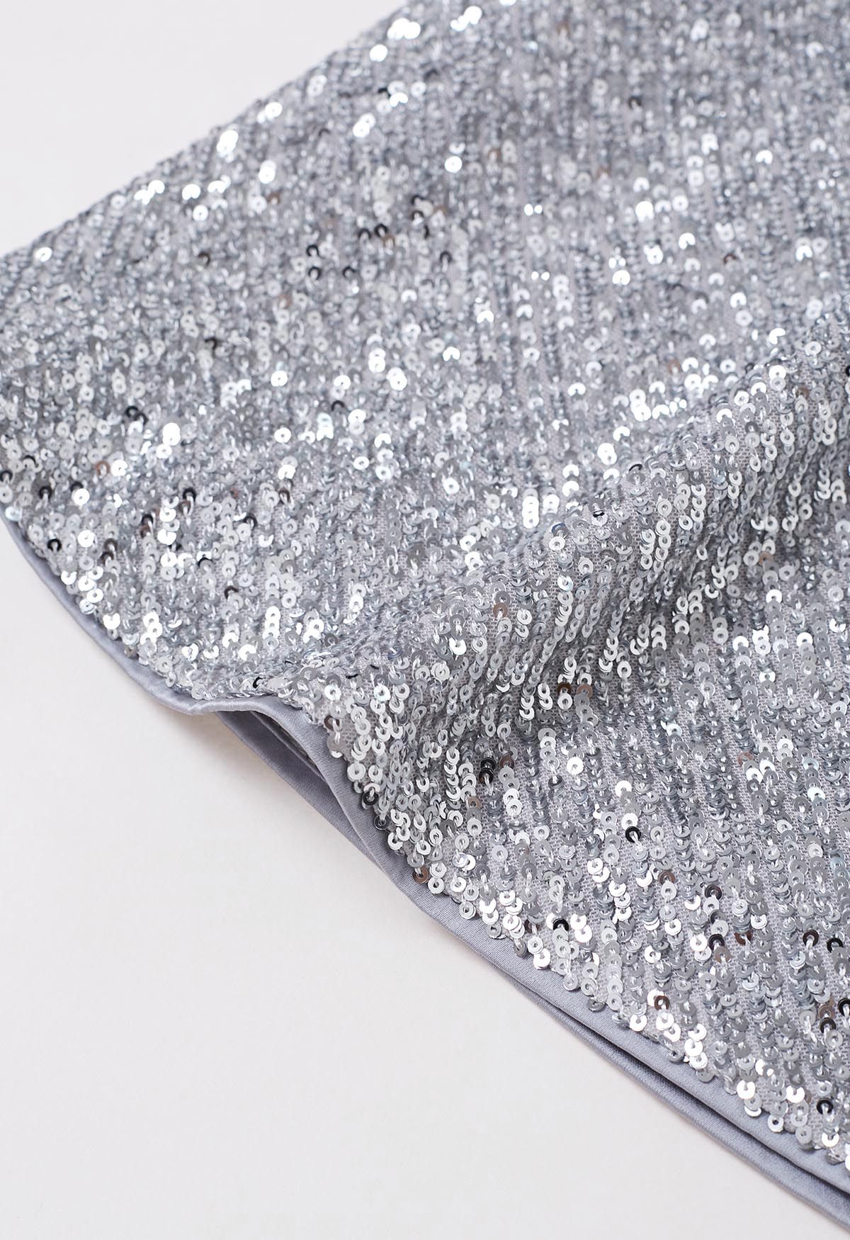 Sparkling Sequin Belted Mini Bud Skirt in Silver