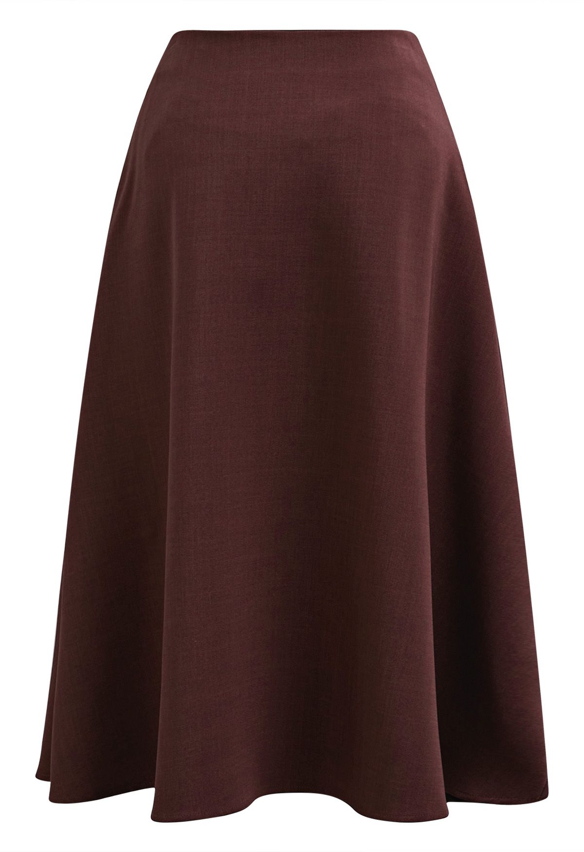 Sash Adorned Split A-Line Midi Skirt in Burgundy