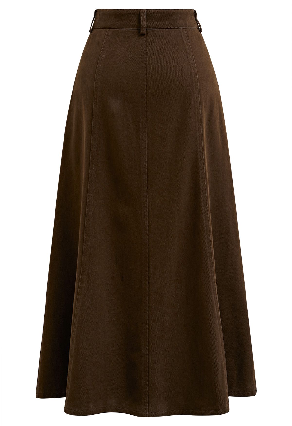 Front Flap Pockets Mermaid Denim Midi Skirt in Brown