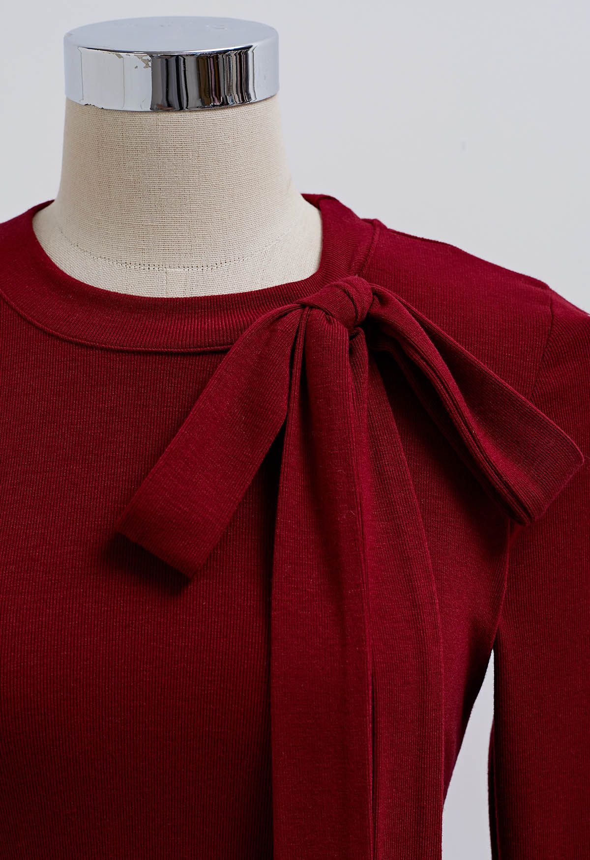 Side Bowknot Spliced Ruffle Cuff Top in Red