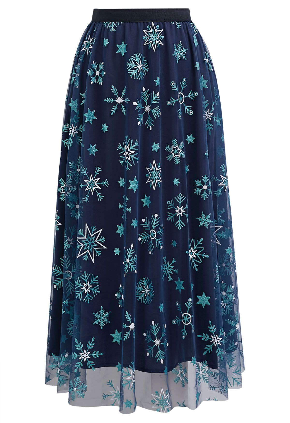 Glitter Star Snowflake Mesh Tulle Midi Skirt